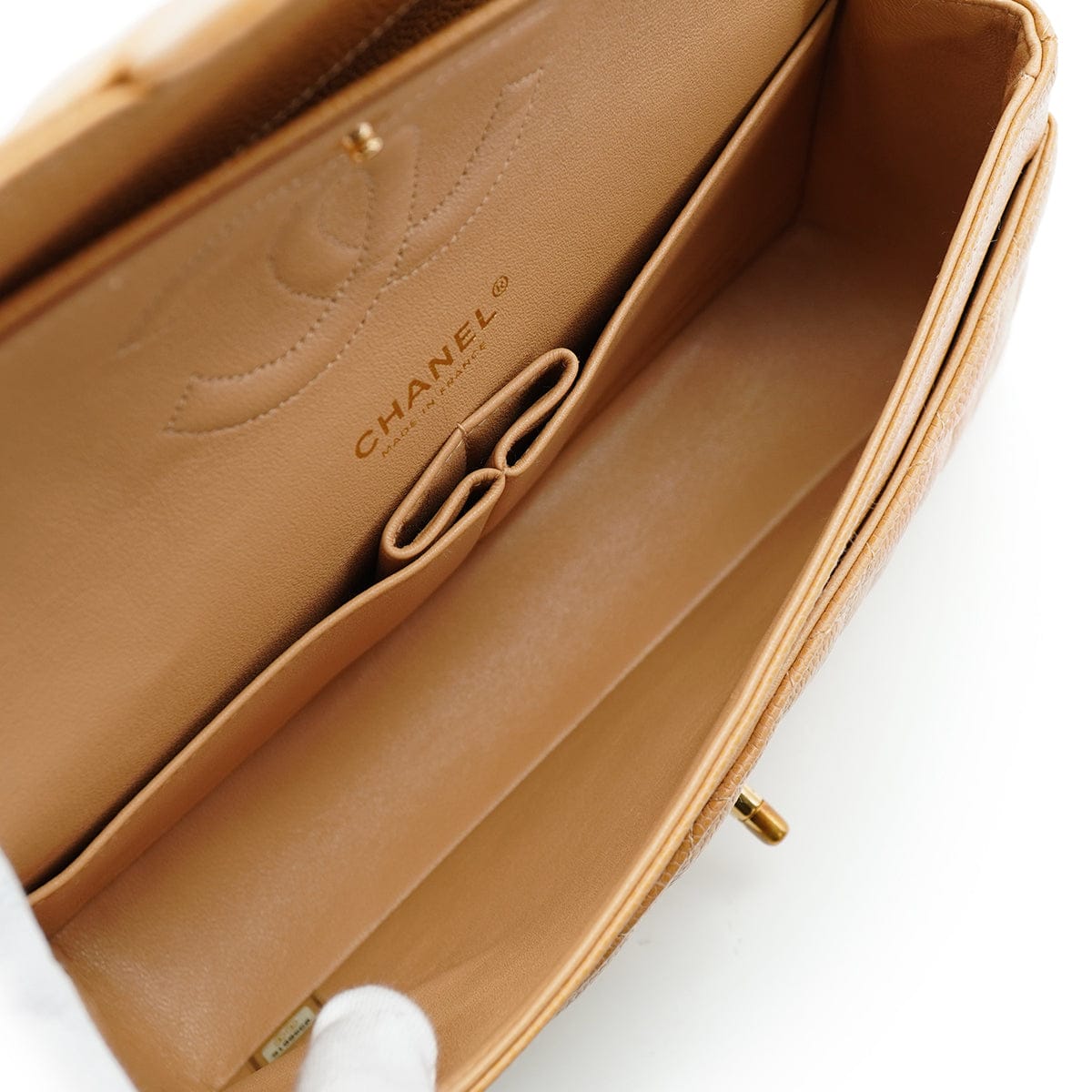 LUXURY PROMISE VINTAGE CHANEL CLASSIC FLAP MEDIUM CHAIN SHOULDER BAG BEIGE CAVIAR SKIN GOLD HARDWARE 90343003