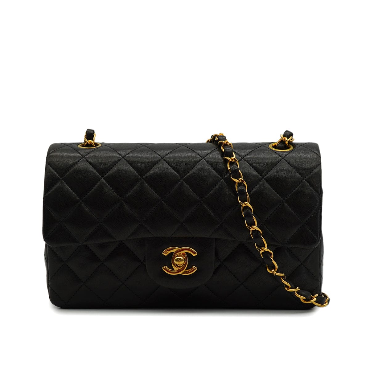 LUXURY PROMISE VINTAGE CHANEL CLASSIC FLAP SMALL CHAIN SHOULDER BAG BLACK LAMB SKIN GOLD HARDWARE 90341901