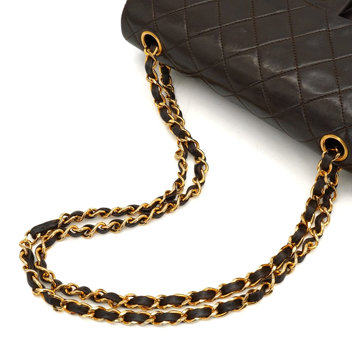 LUXURY PROMISE VINTAGE CHANEL CLASSIC FLAP SMALL CHAIN SHOULDER BAG BROWN LAMB SKIN GOLD HARDWARE 90338881
