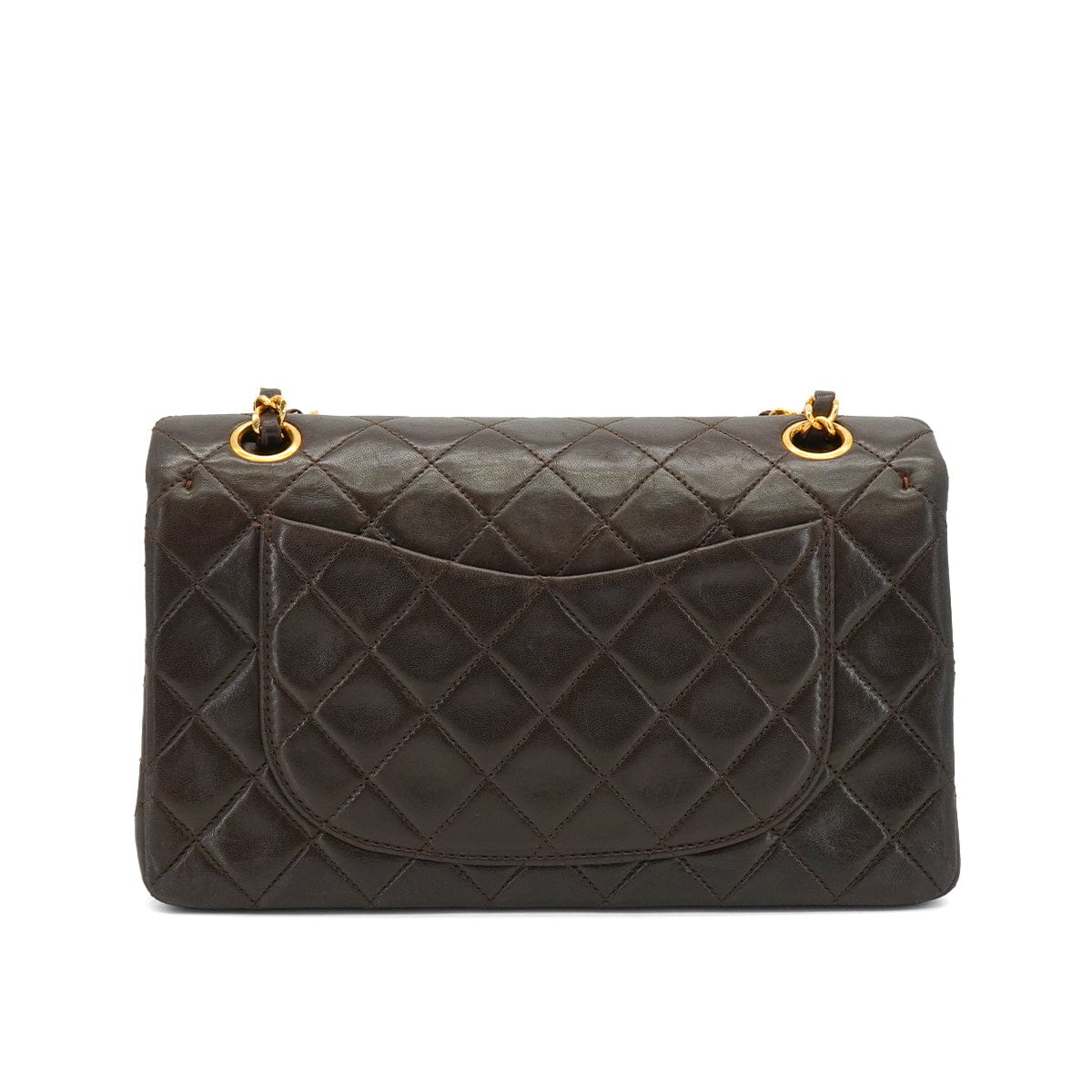 LUXURY PROMISE VINTAGE CHANEL CLASSIC FLAP SMALL CHAIN SHOULDER BAG BROWN LAMB SKIN GOLD HARDWARE 90338881