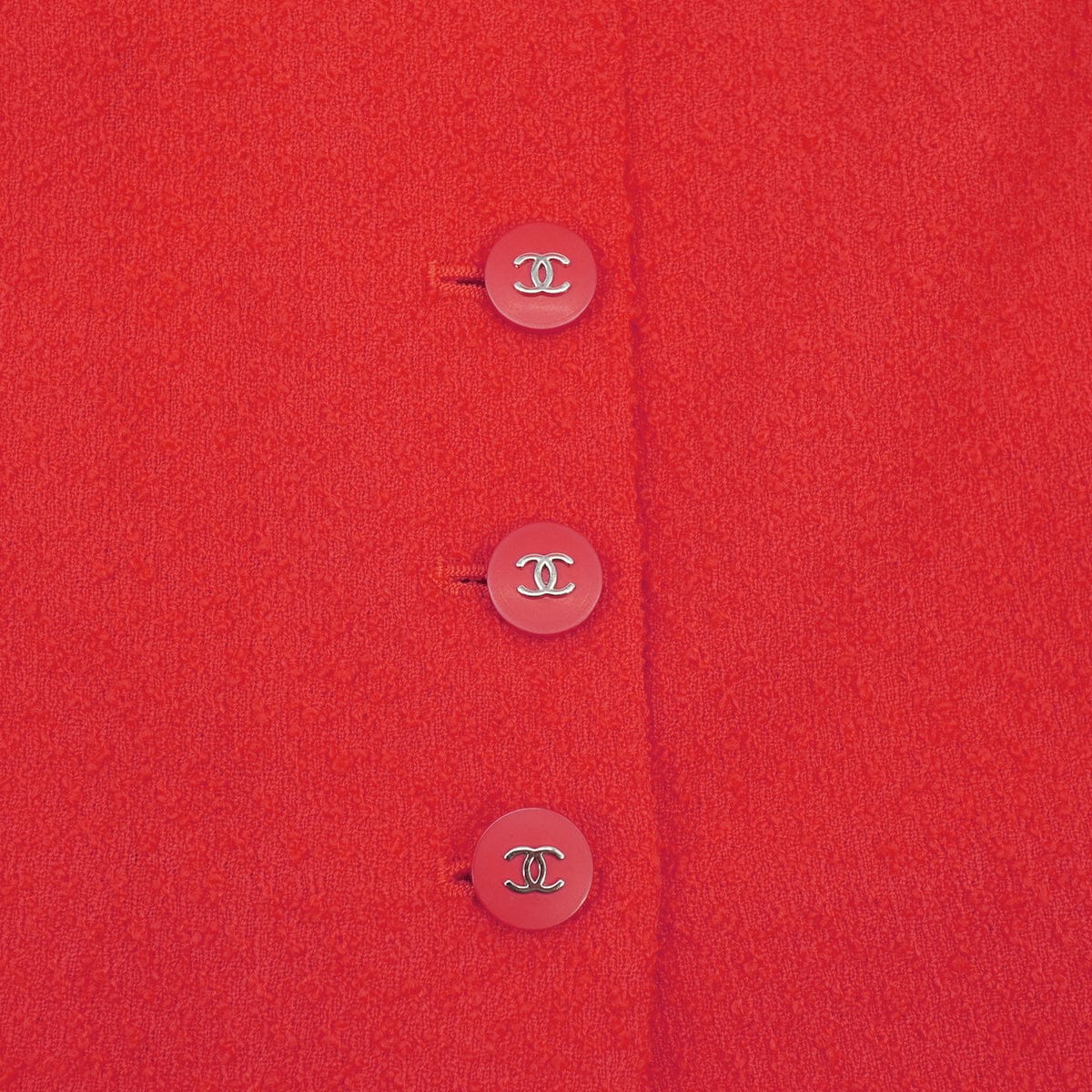 LUXURY PROMISE VINTAGE CHANEL COCO BUTTON TWEED JACKET SKIRT SET RED WOOL 38 96P RTW 90332947
