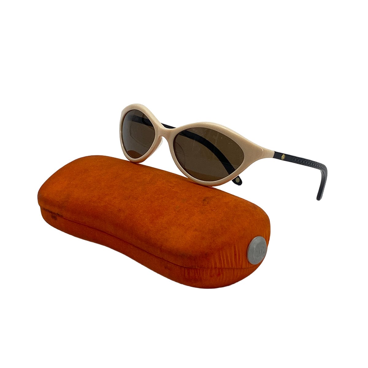 Luxury Promise VINTAGE CHANEL COCOMARK BICOLOR SUNGLASSES BEIGE BLACK EYEWEAR 90328019