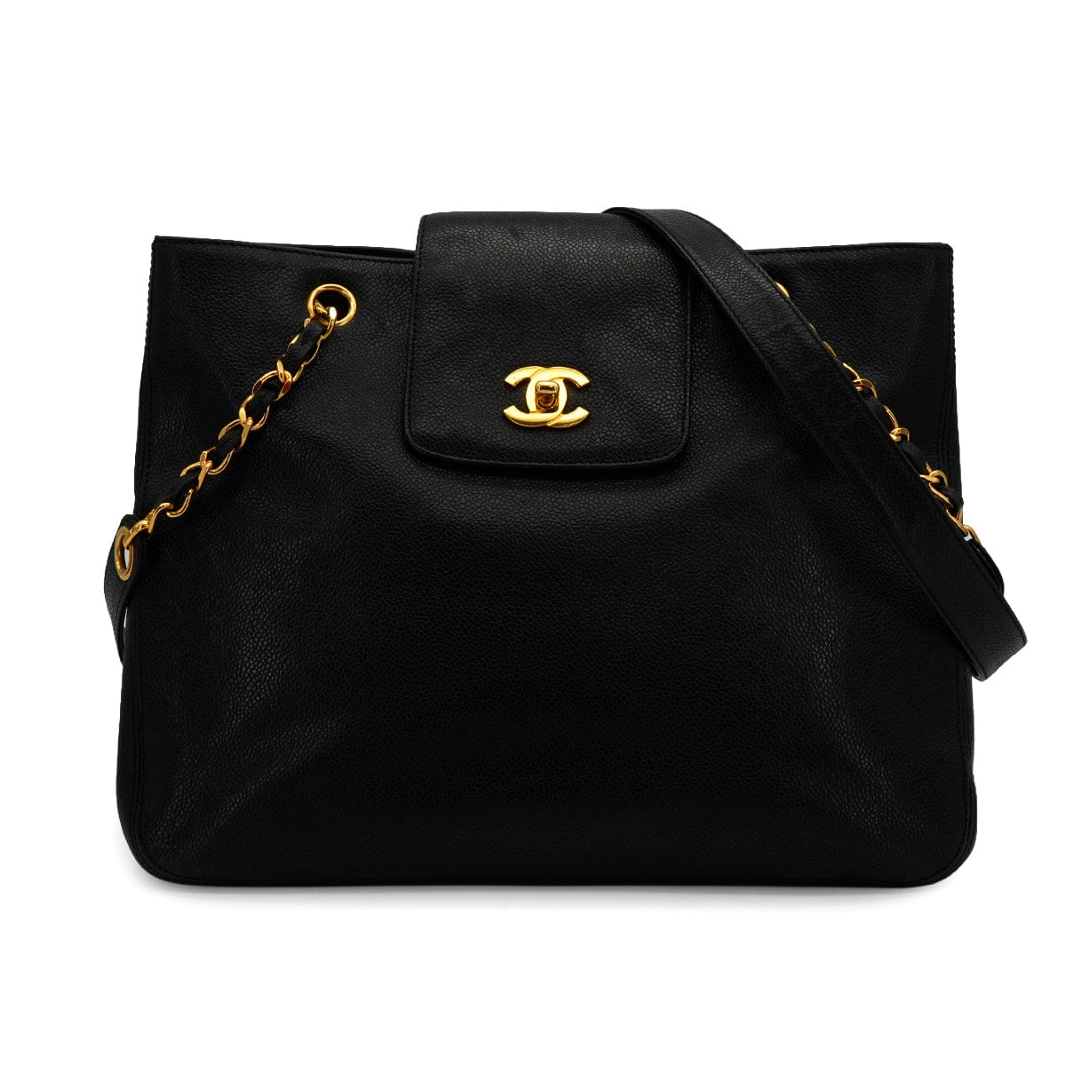 Luxury Promise VINTAGE CHANEL COCOMARK CHAIN TOTE BAG BLACK CAVIAR SKIN GOLD HARDWARE 90335825