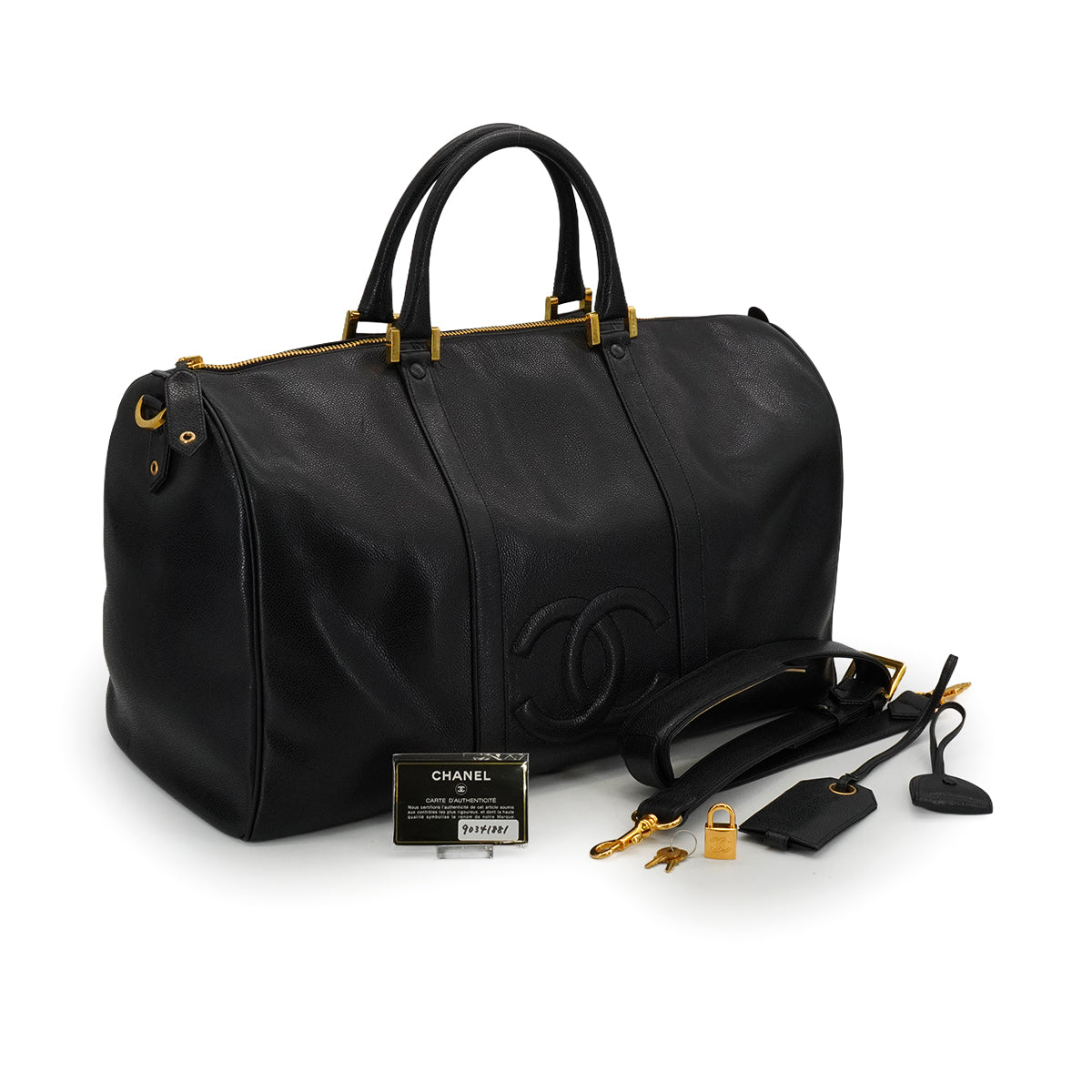 LUXURY PROMISE VINTAGE CHANEL COCOMARK HAND SHOULDER BOSTON BAG BLACK CAVIAR SKIN GOLD HARDWARE 90341881