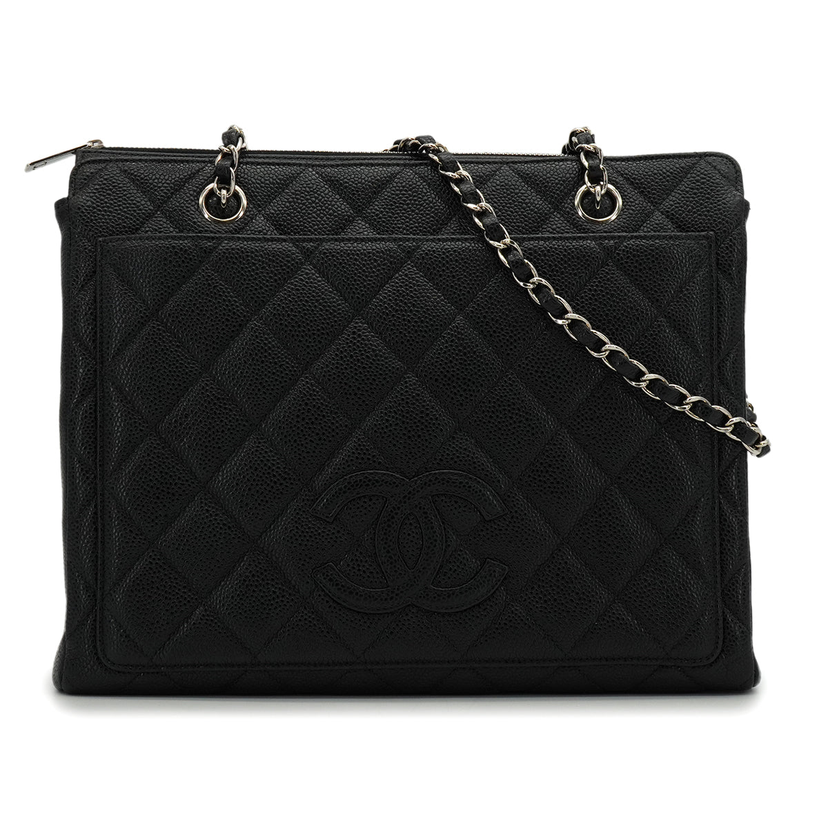 LUXURY PROMISE VINTAGE CHANEL COCOMARK MATELASSE CHAIN TOTE BAG BLACK CAVIAR SKIN SILVER HARDWARE 90339972