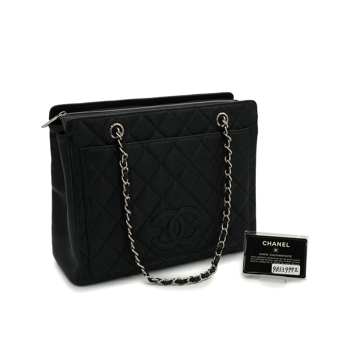 LUXURY PROMISE VINTAGE CHANEL COCOMARK MATELASSE CHAIN TOTE BAG BLACK CAVIAR SKIN SILVER HARDWARE 90339972