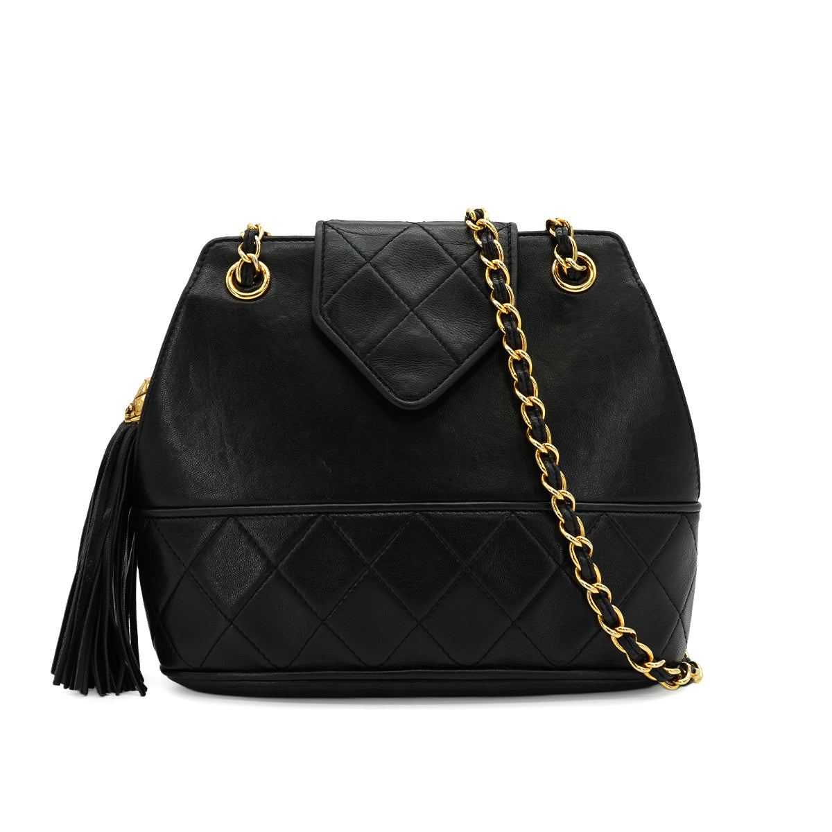 LUXURY PROMISE VINTAGE CHANEL COCOMARK MATELASSE FRINGE CHAIN SHOULDER BAG BLACK LAMB SKIN GOLD HARDWARE 90341917