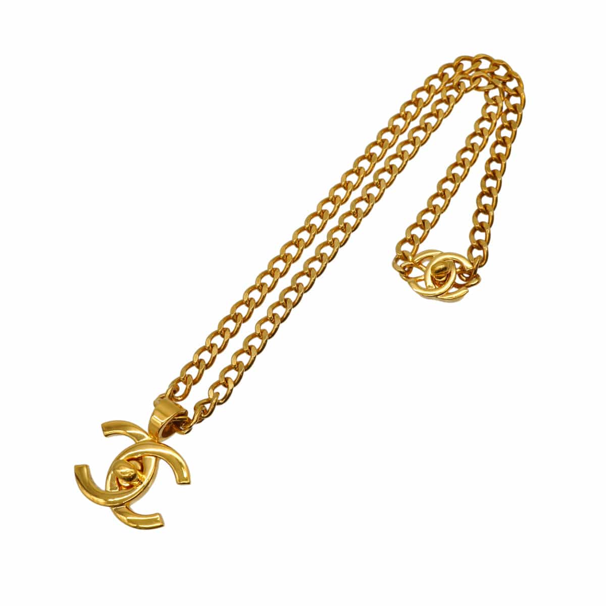 LUXURY PROMISE VINTAGE CHANEL COCOMARK TURN LOCK NECKLACE GOLD ACCESSORY 96P 90334173