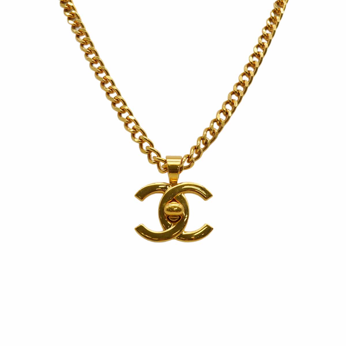 LUXURY PROMISE VINTAGE CHANEL COCOMARK TURN LOCK NECKLACE GOLD ACCESSORY 96P 90334173