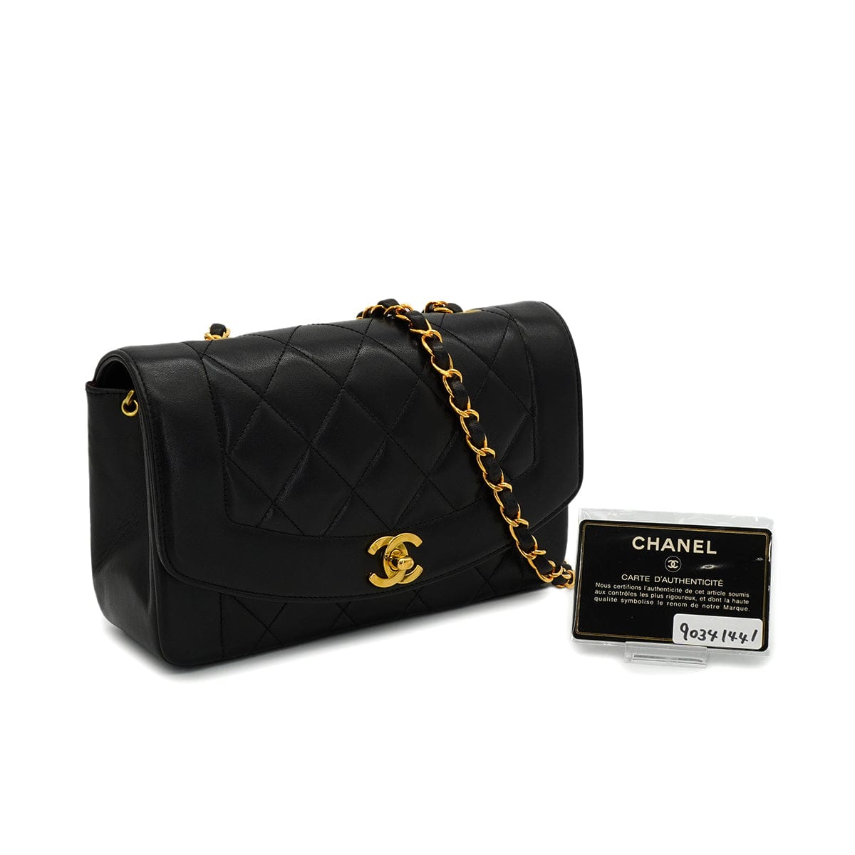 LUXURY PROMISE VINTAGE CHANEL DIANA SMALL CHAIN SHOULDER BAG BLACK LAMB SKIN GOLD HARDWARE 90341441