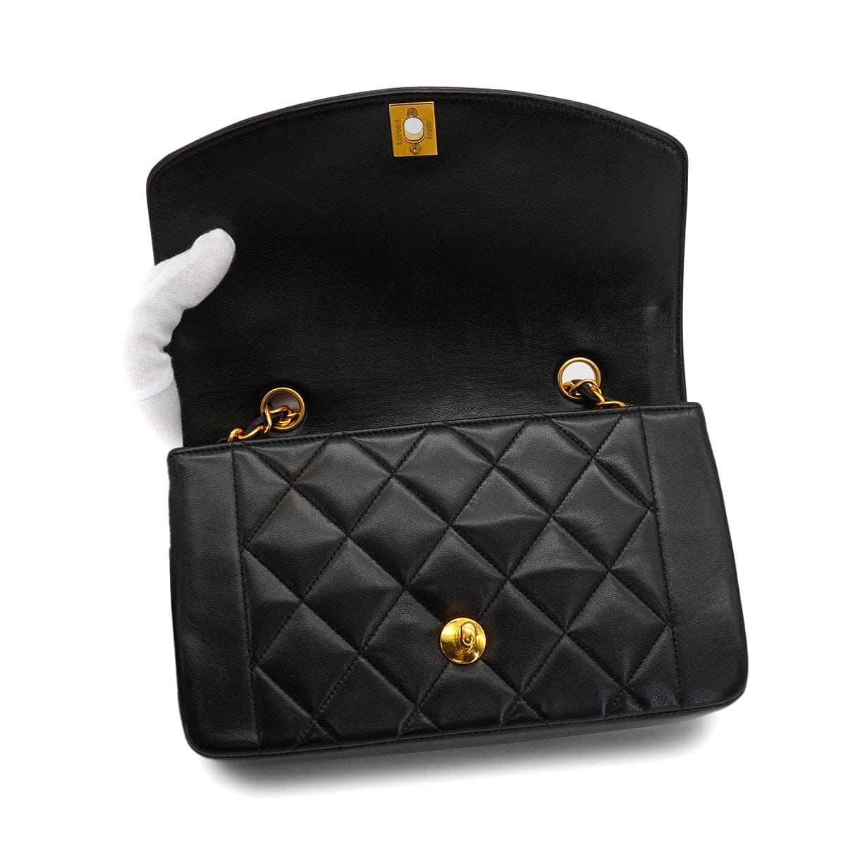 LUXURY PROMISE VINTAGE CHANEL DIANA SMALL CHAIN SHOULDER BAG BLACK LAMB SKIN GOLD HARDWARE 90341441