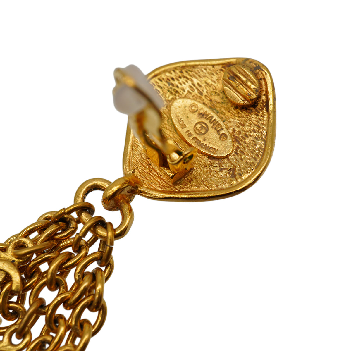LUXURY PROMISE VINTAGE CHANEL EARRINGS FRINGE LOGO GOLD ACCESSORY 90334182