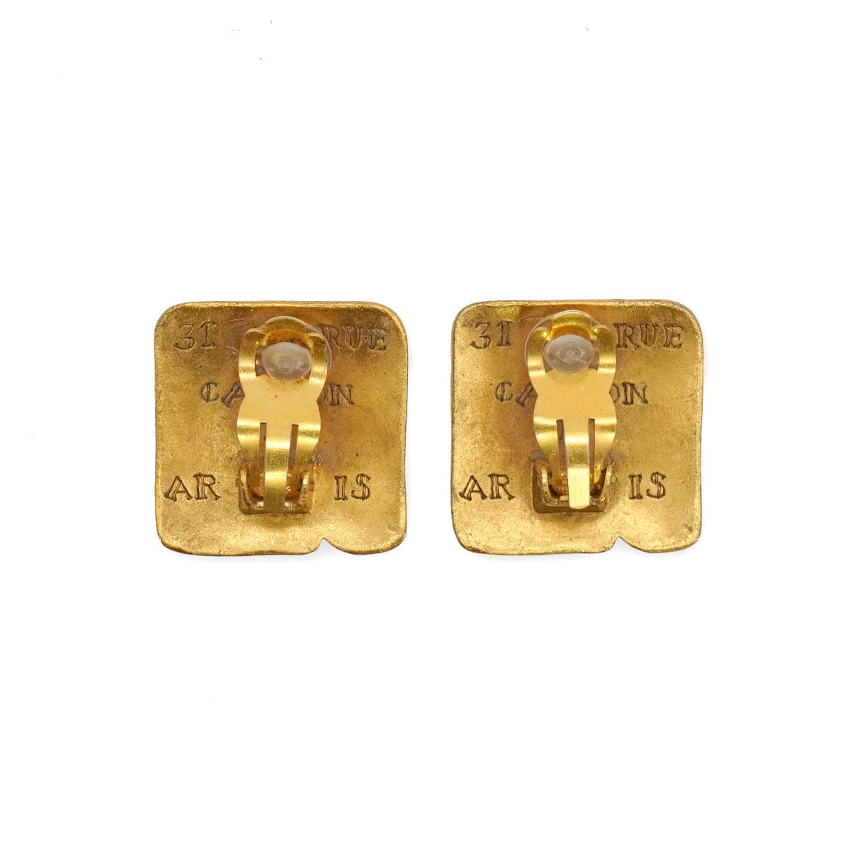 LUXURY PROMISE VINTAGE CHANEL EARRINGS GRIPOIX COCOMARK LOGO COLOR STONE SQUARE GOLD ACCESSORY 99A 90339133