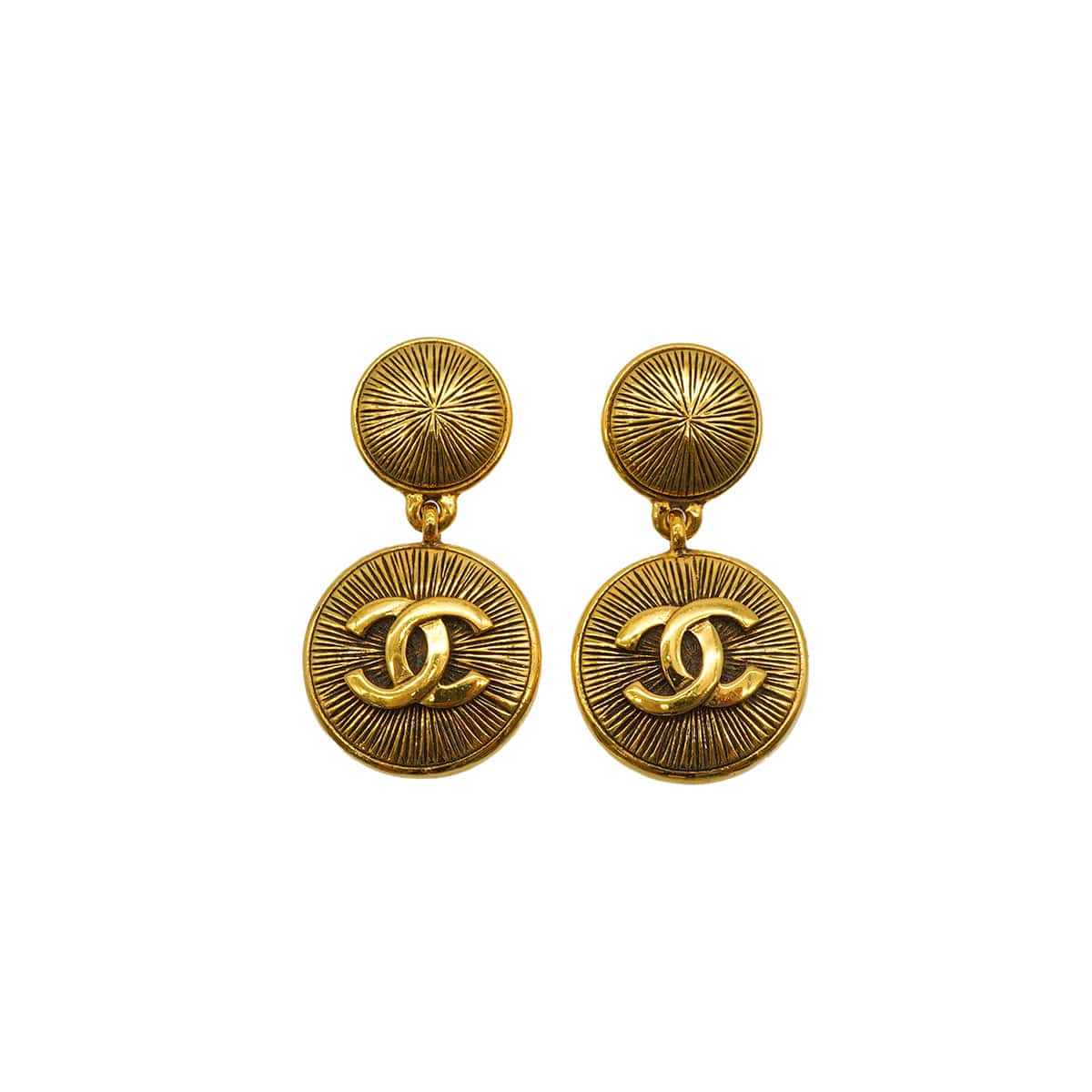 LUXURY PROMISE VINTAGE CHANEL EARRINGS ROUND COCOMARK SWING GOLD ACCESSORY 90338897