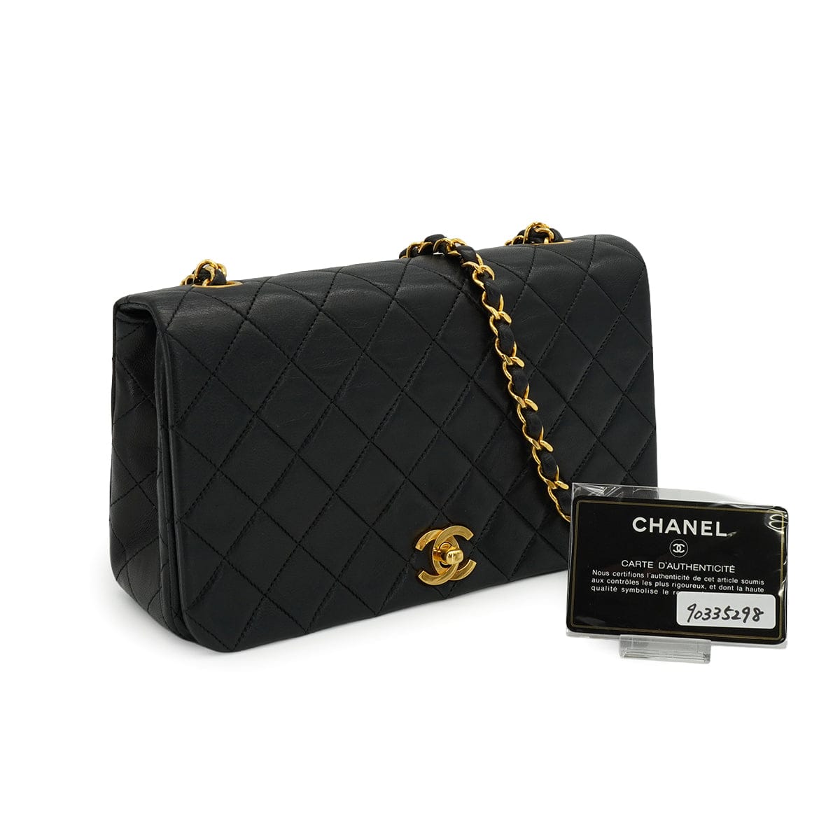 LUXURY PROMISE VINTAGE CHANEL FULL FLAP CHAIN SHUOLDER BAG BLACK LAMB SKIN GOLD HARDWARE 90335298