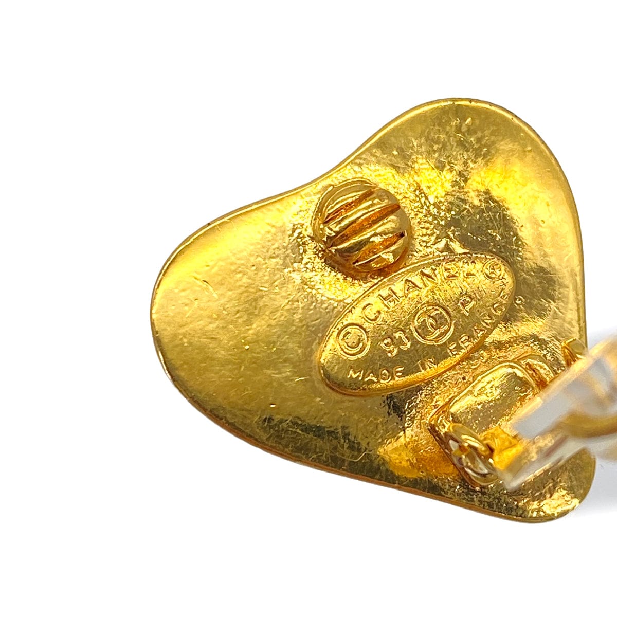 LUXURY PROMISE VINTAGE CHANEL HEART EARRINGS COCOMARK GOLD ACCESSORY 93P 90322159