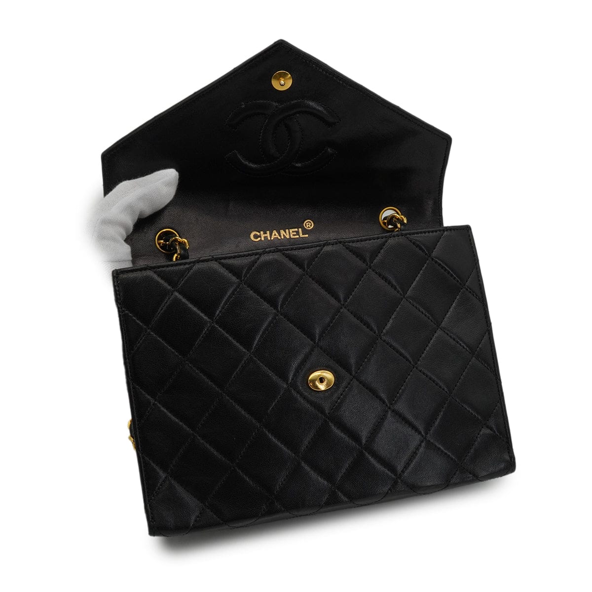 LUXURY PROMISE VINTAGE CHANEL LETTER FLAP MATELASSE BIG COCO CHAIN SHOULDER BAG BLACK LAMB SKIN GOLD HARDWARE 90339944