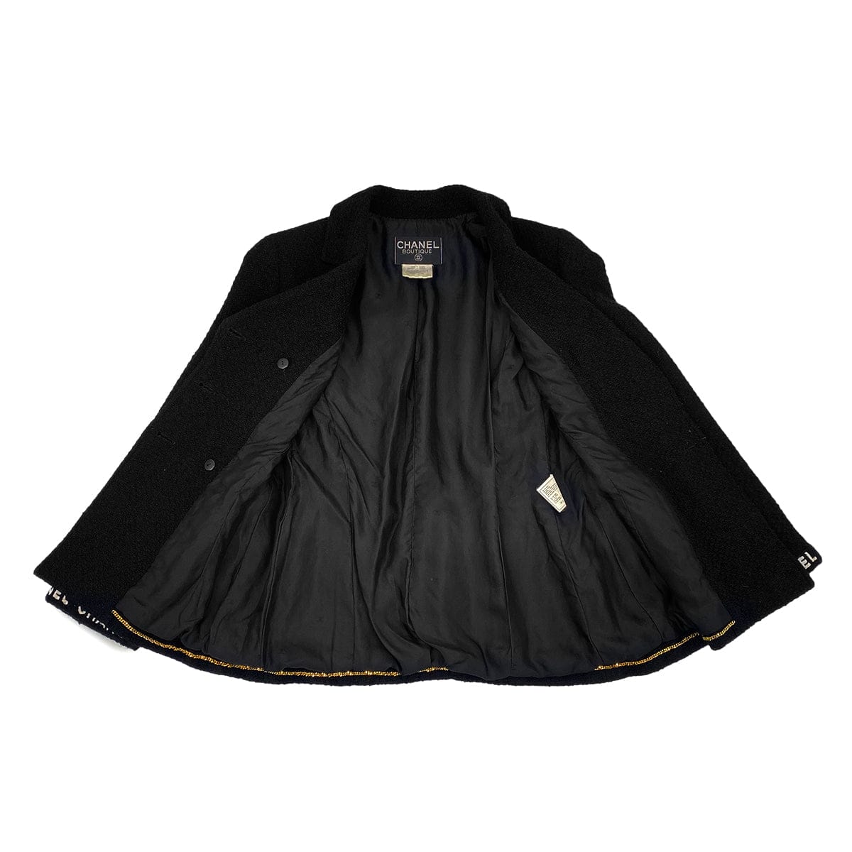 LUXURY PROMISE VINTAGE CHANEL LOGO COCO BUTTON JACKET BLACK WOOL 38 95A RTW 90319628