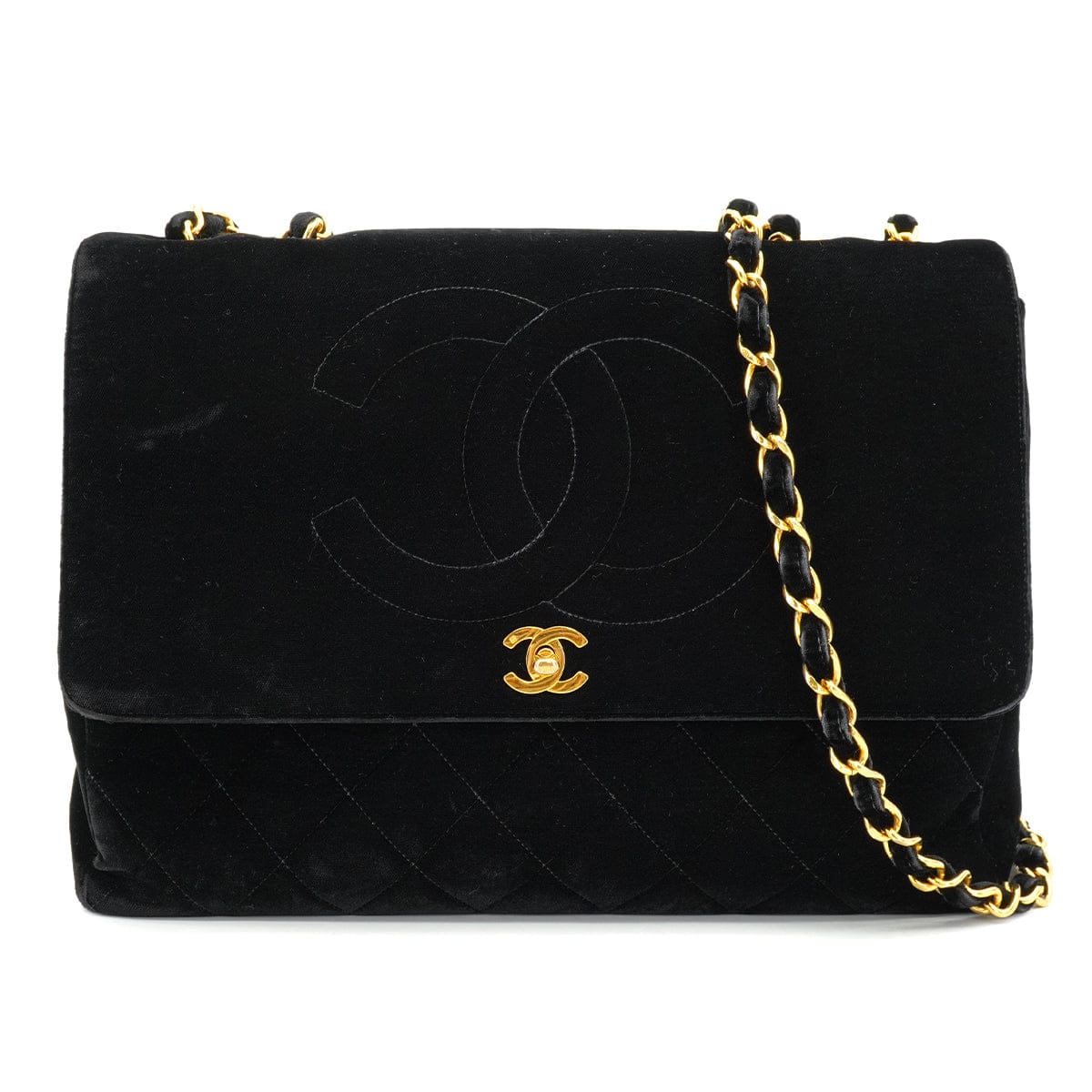 LUXURY PROMISE VINTAGE CHANEL MATELASSE 34 CHAIN SHOULDER BAG BLACK VELOR GOLD HARDWARE 90327397