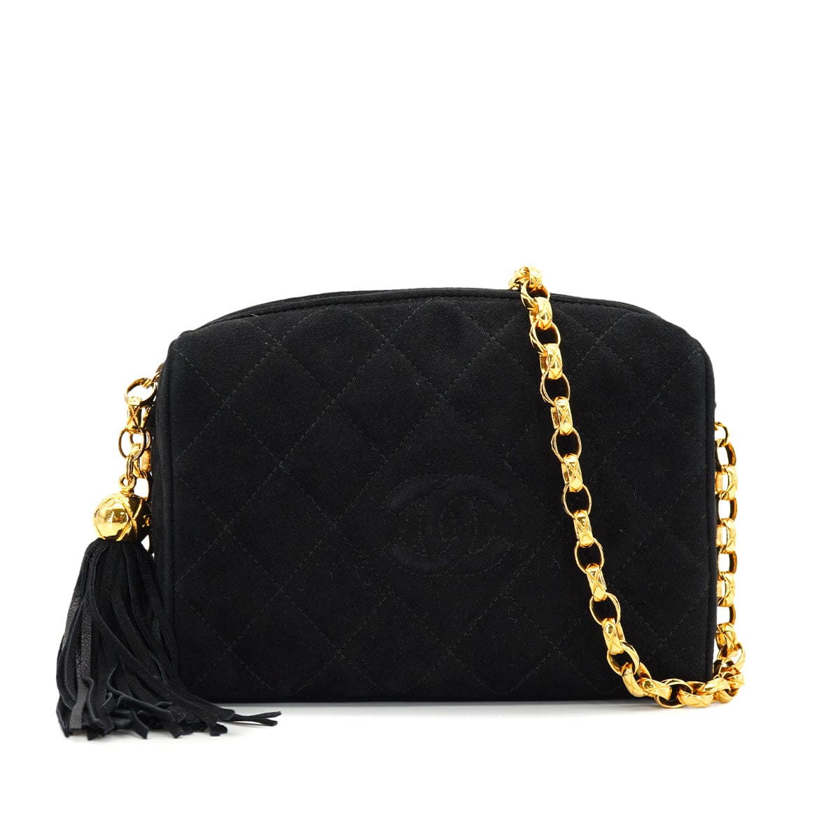 LUXURY PROMISE VINTAGE CHANEL MATELASSE BIJOU CHAIN SHOULDER BAG BLACK SUEDE FRINGE GOLD HARDWARE 90333749