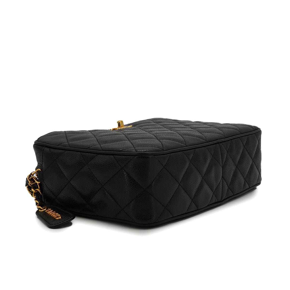 LUXURY PROMISE VINTAGE CHANEL MATELASSE CAMERA CHAIN SHOULDER BAG BLACK CAVIAR SKIN GOLD HARDWARE 90339653