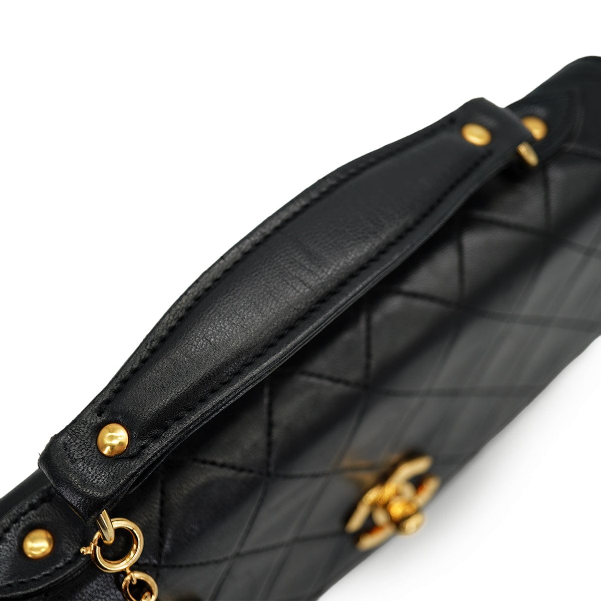 Luxury Promise VINTAGE CHANEL MATELASSE CHAIN HAND SHOULDER BAG BLACK LAMB SKIN GOLD HARDWARE 90335295