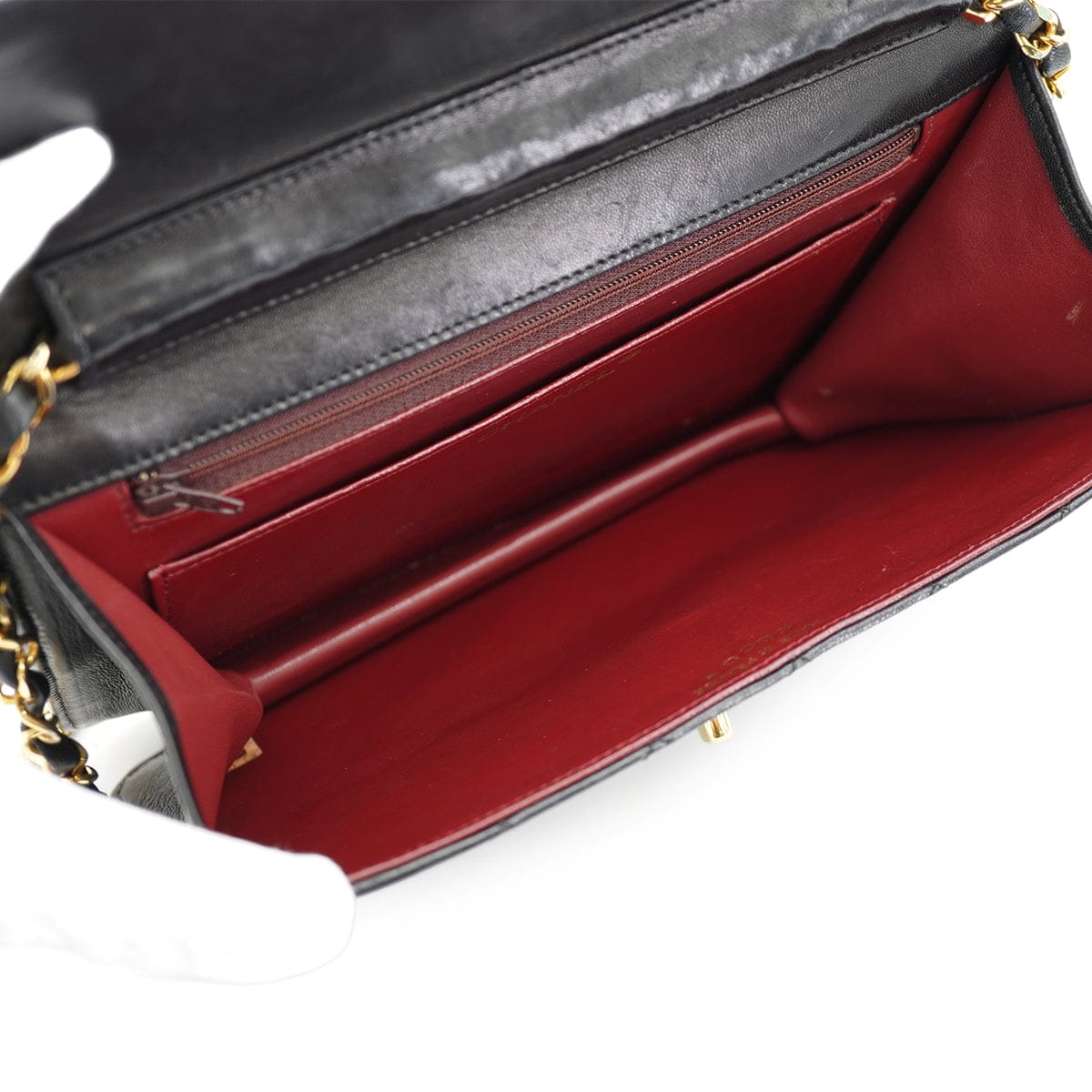 Luxury Promise VINTAGE CHANEL MATELASSE CHAIN HAND SHOULDER BAG BLACK LAMB SKIN GOLD HARDWARE 90335295