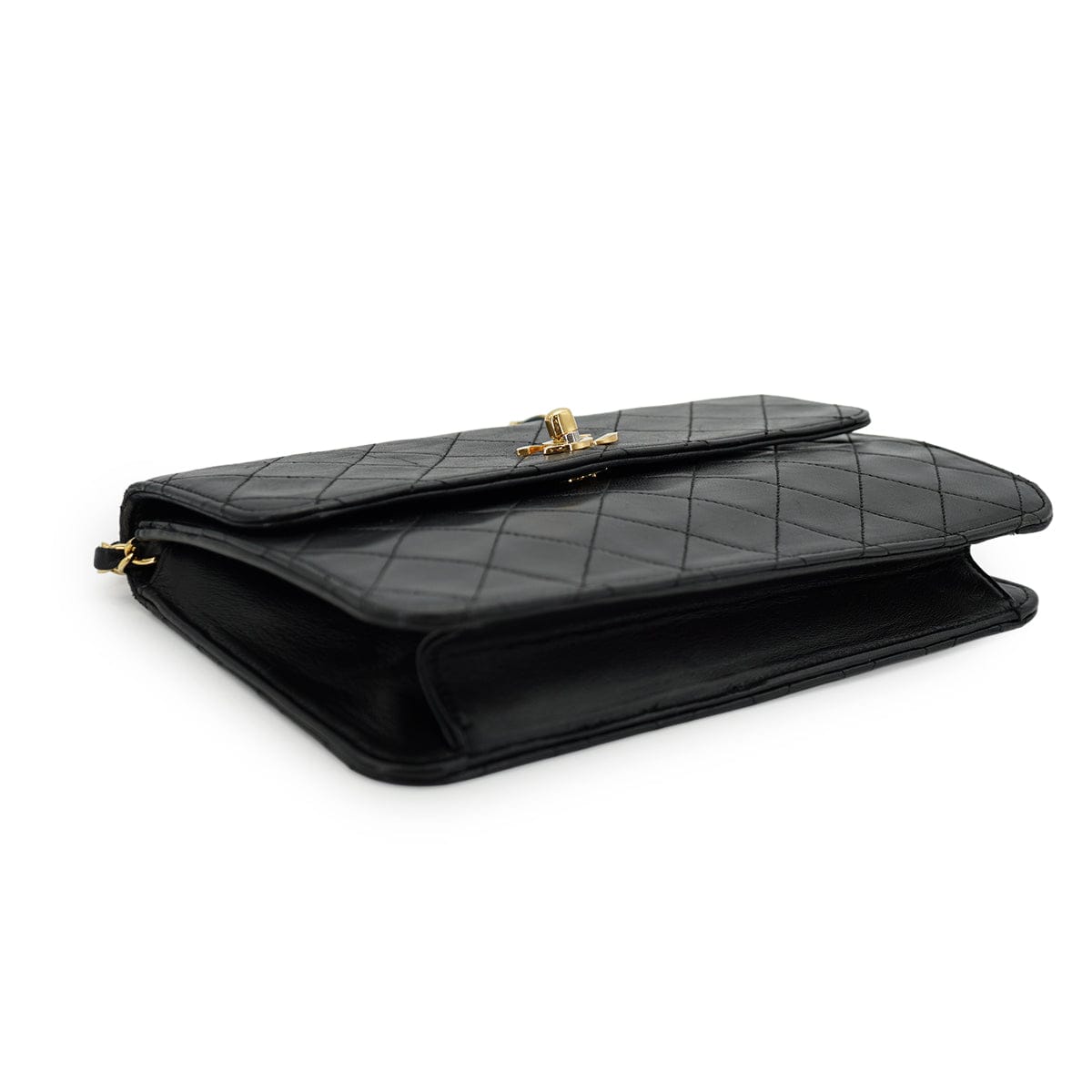 Luxury Promise VINTAGE CHANEL MATELASSE CHAIN HAND SHOULDER BAG BLACK LAMB SKIN GOLD HARDWARE 90335295