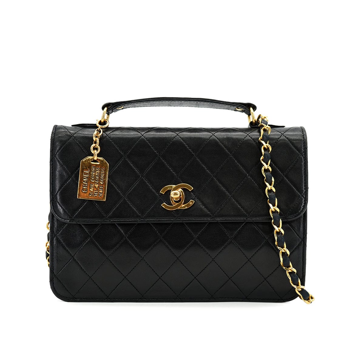 Luxury Promise VINTAGE CHANEL MATELASSE CHAIN HAND SHOULDER BAG BLACK LAMB SKIN GOLD HARDWARE 90335295