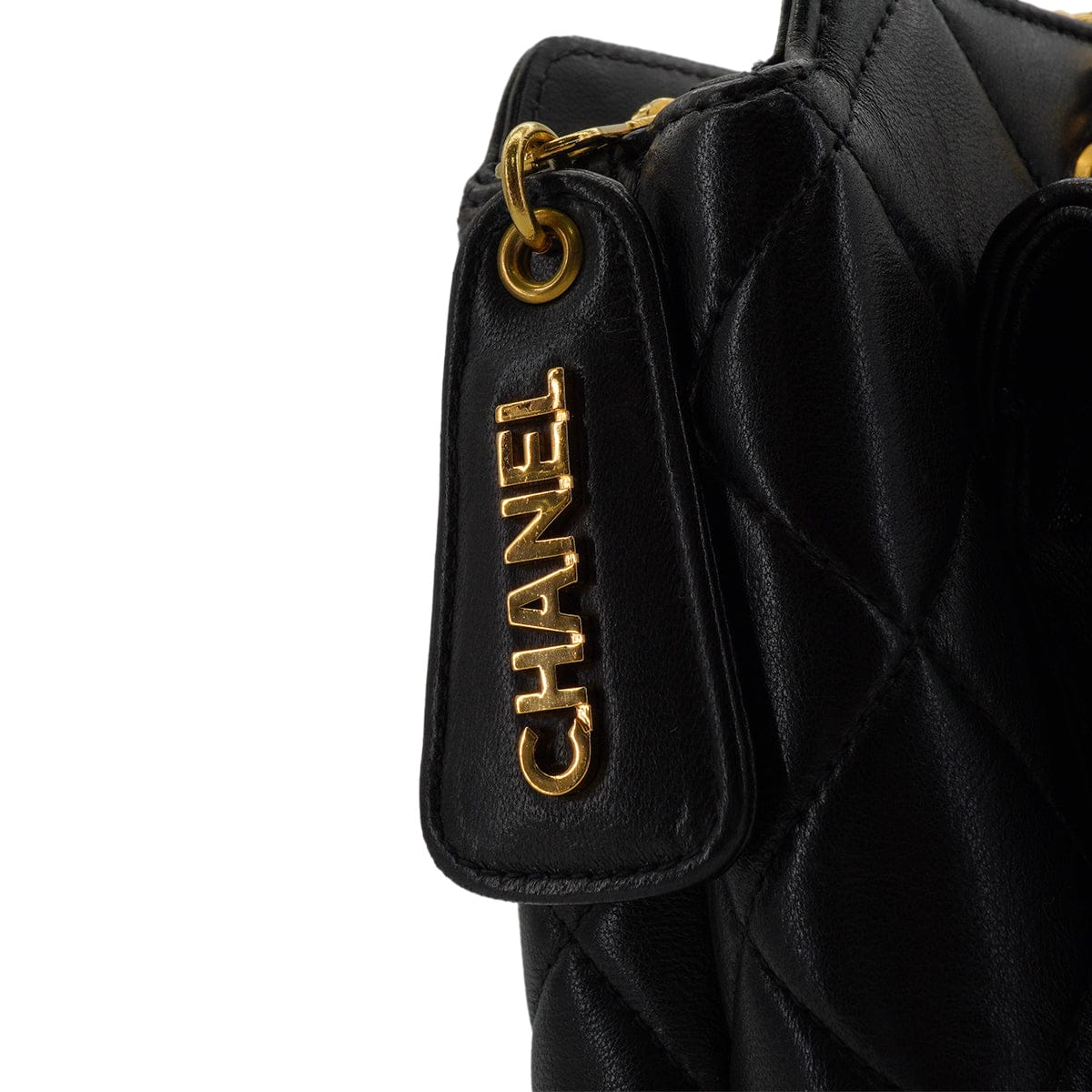 LUXURY PROMISE VINTAGE CHANEL MATELASSE CHAIN TOTE SHOULDER BAG BLACK LAMB SKIN GOLD HARDWARE 90339970