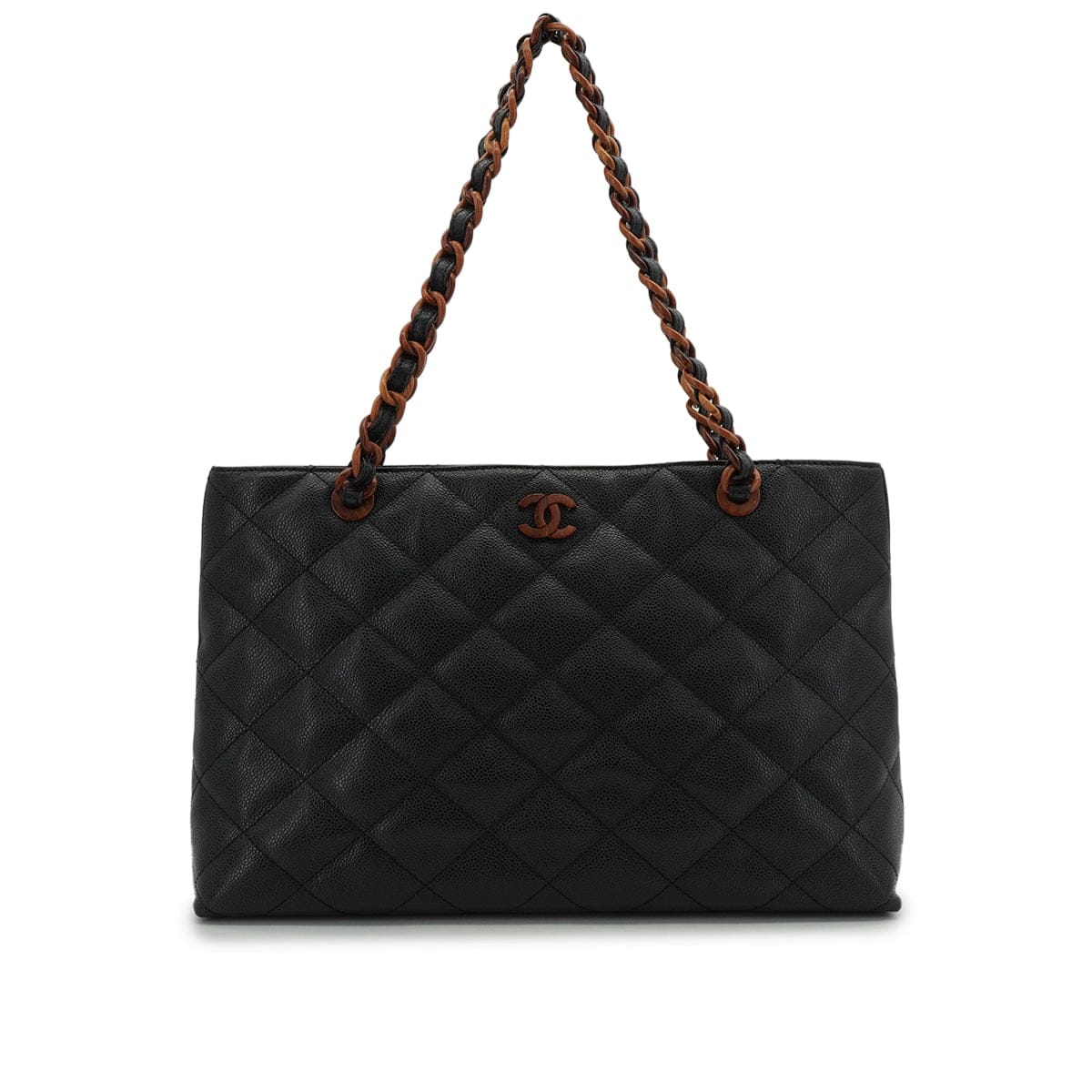 LUXURY PROMISE VINTAGE CHANEL MATELASSE COCOMARK CHAIN TOTE SHOULDER BAG BLACK BROWN CAVIAR SKIN PLASTIC HARDWARE 90339644