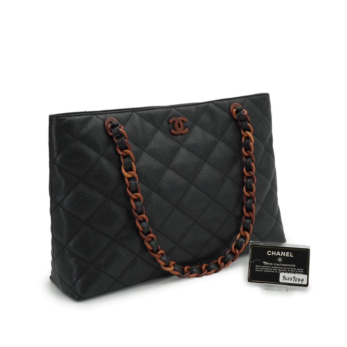 LUXURY PROMISE VINTAGE CHANEL MATELASSE COCOMARK CHAIN TOTE SHOULDER BAG BLACK BROWN CAVIAR SKIN PLASTIC HARDWARE 90339644