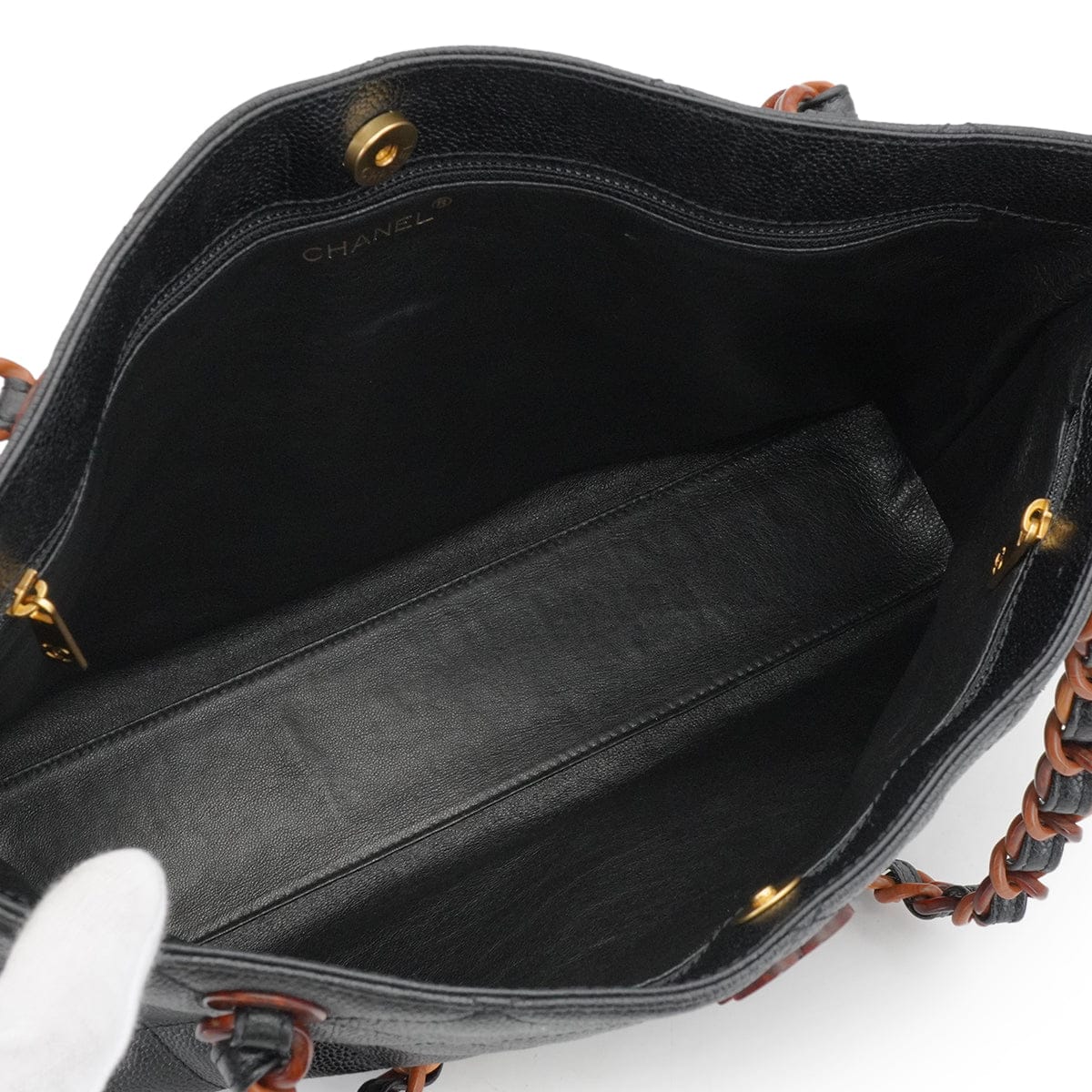LUXURY PROMISE VINTAGE CHANEL MATELASSE COCOMARK CHAIN TOTE SHOULDER BAG BLACK BROWN CAVIAR SKIN PLASTIC HARDWARE 90339644