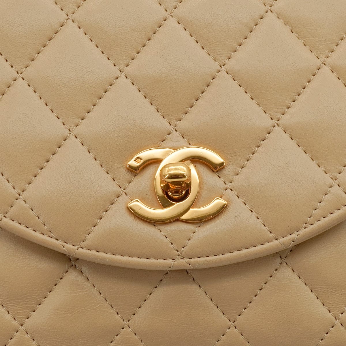 LUXURY PROMISE VINTAGE CHANEL MATELASSE HALF MOON CHAIN SHOULDER BAG BEIGE LAMB SKIN 90340157