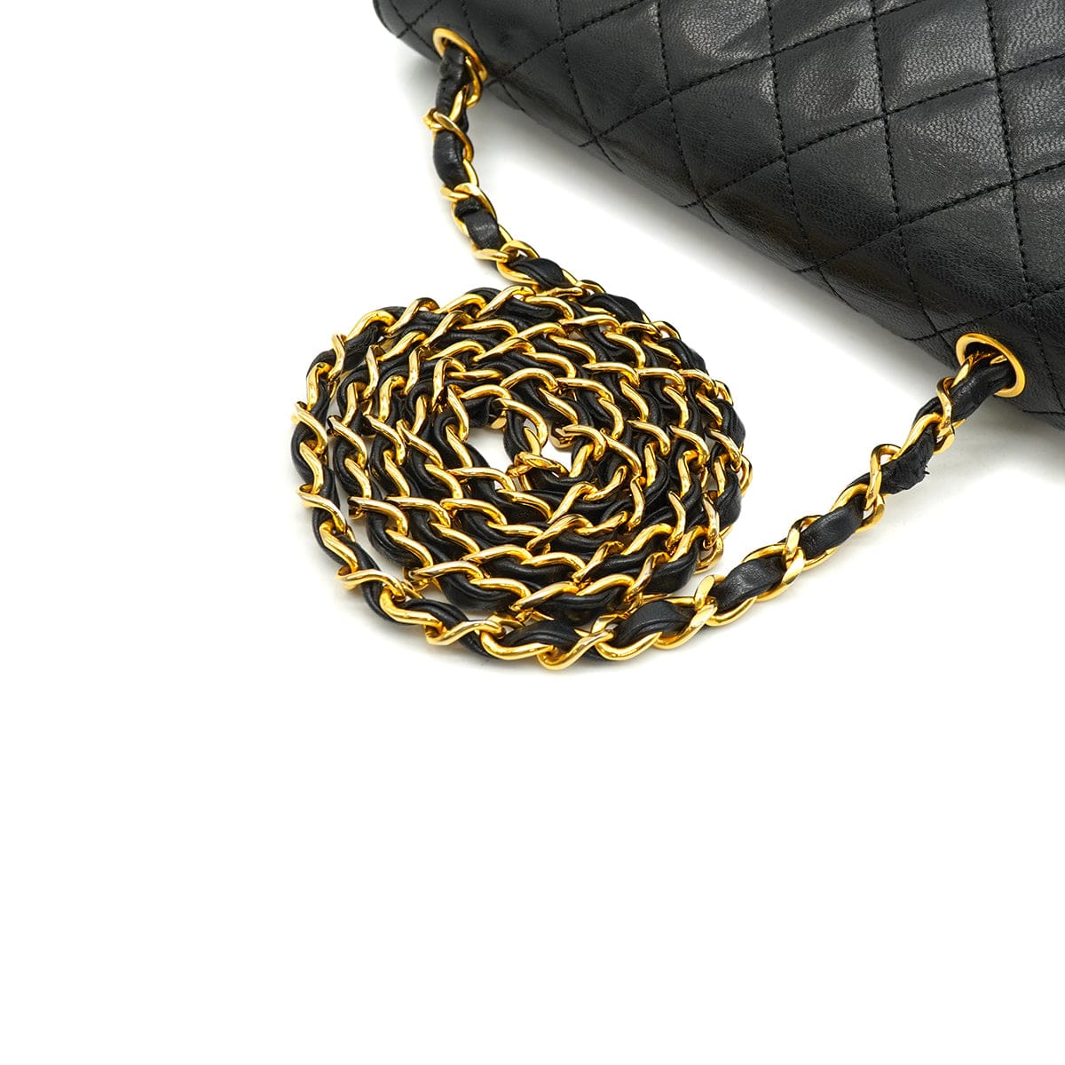 VINTAGE CHANEL MATELASSE HALF MOON CHAIN SHOULDER BAG BLACK LAMB SKIN 90340481