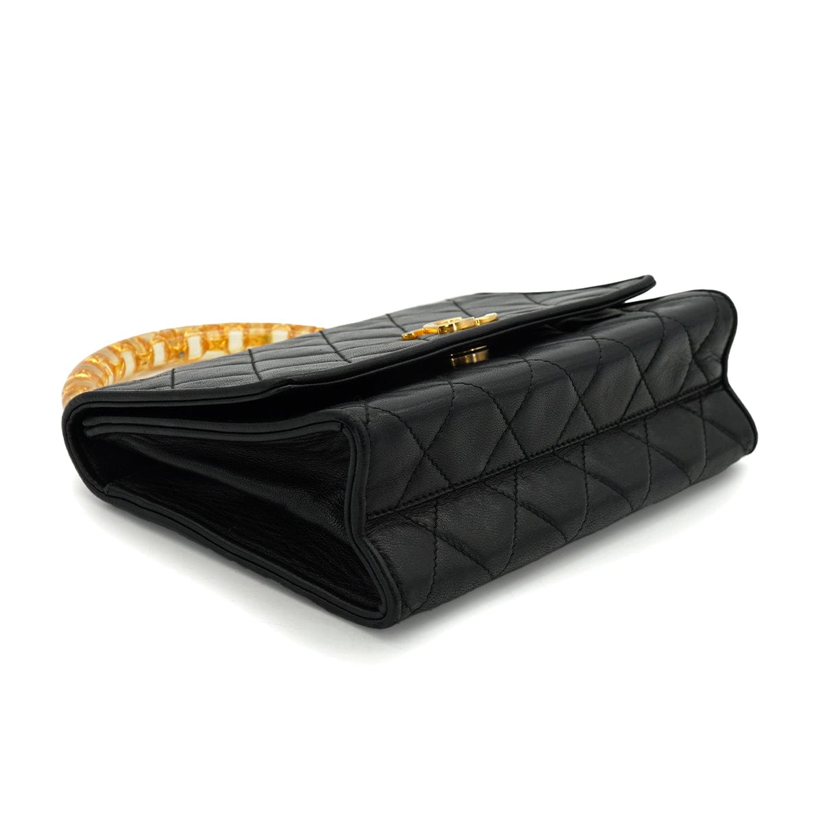 LUXURY PROMISE VINTAGE CHANEL MATELASSE HAND BAG BLACK LAMB SKIN GOLD HARDWARE 90340138