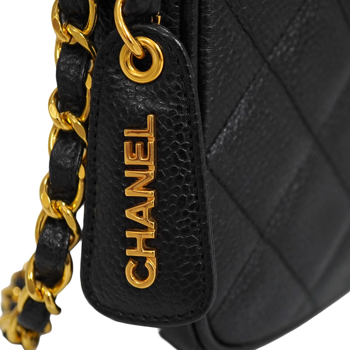LUXURY PROMISE VINTAGE CHANEL MATELASSE MINI CHAIN SHOULDER BAG BLACK CAVIR SKIN GOLD HARDWARE 90341886