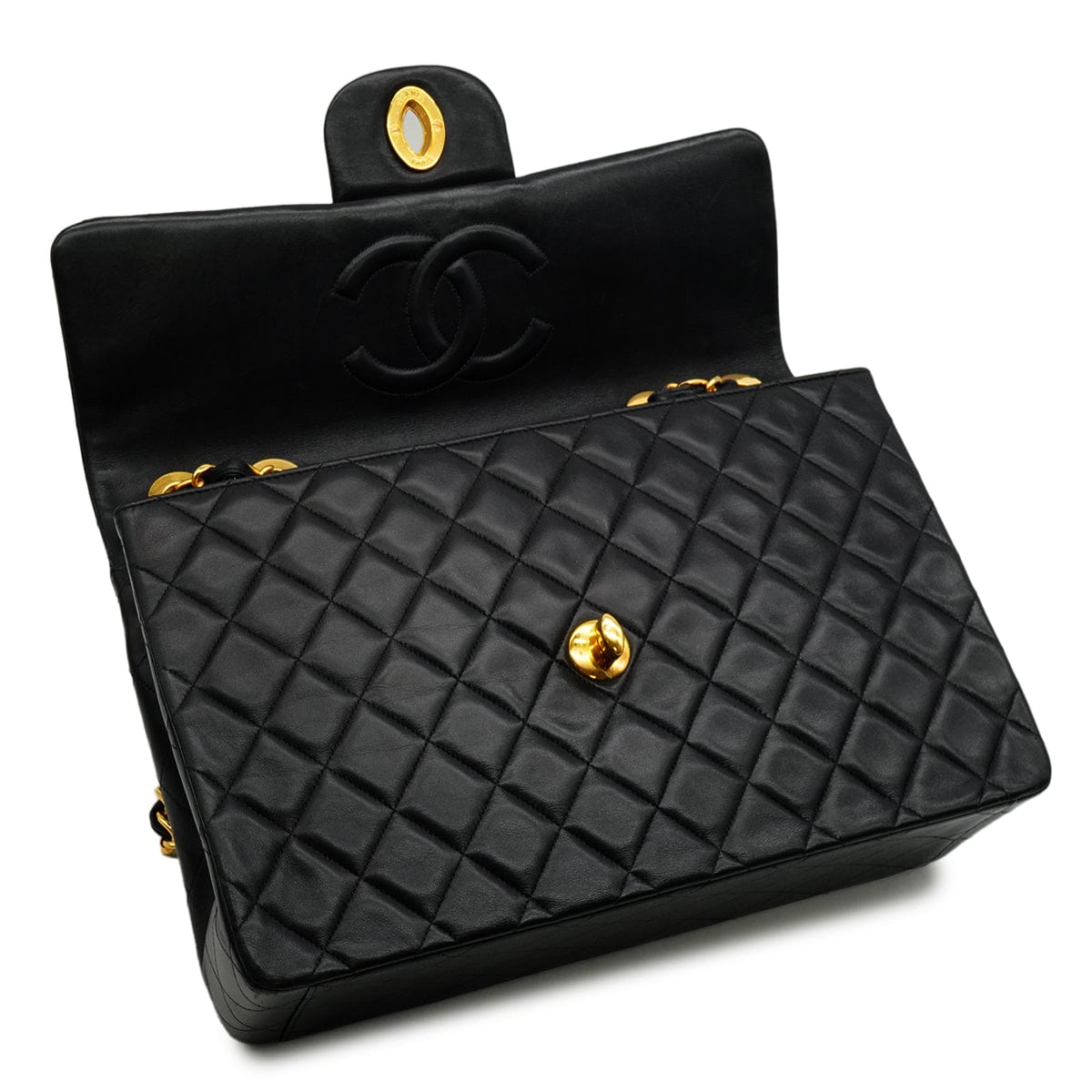 LUXURY PROMISE VINTAGE CHANEL MAXI MATELASSE 34 CHAIN SHOULDER BAG BLACK LAMB SKIN GOLD HARDWARE 90340140