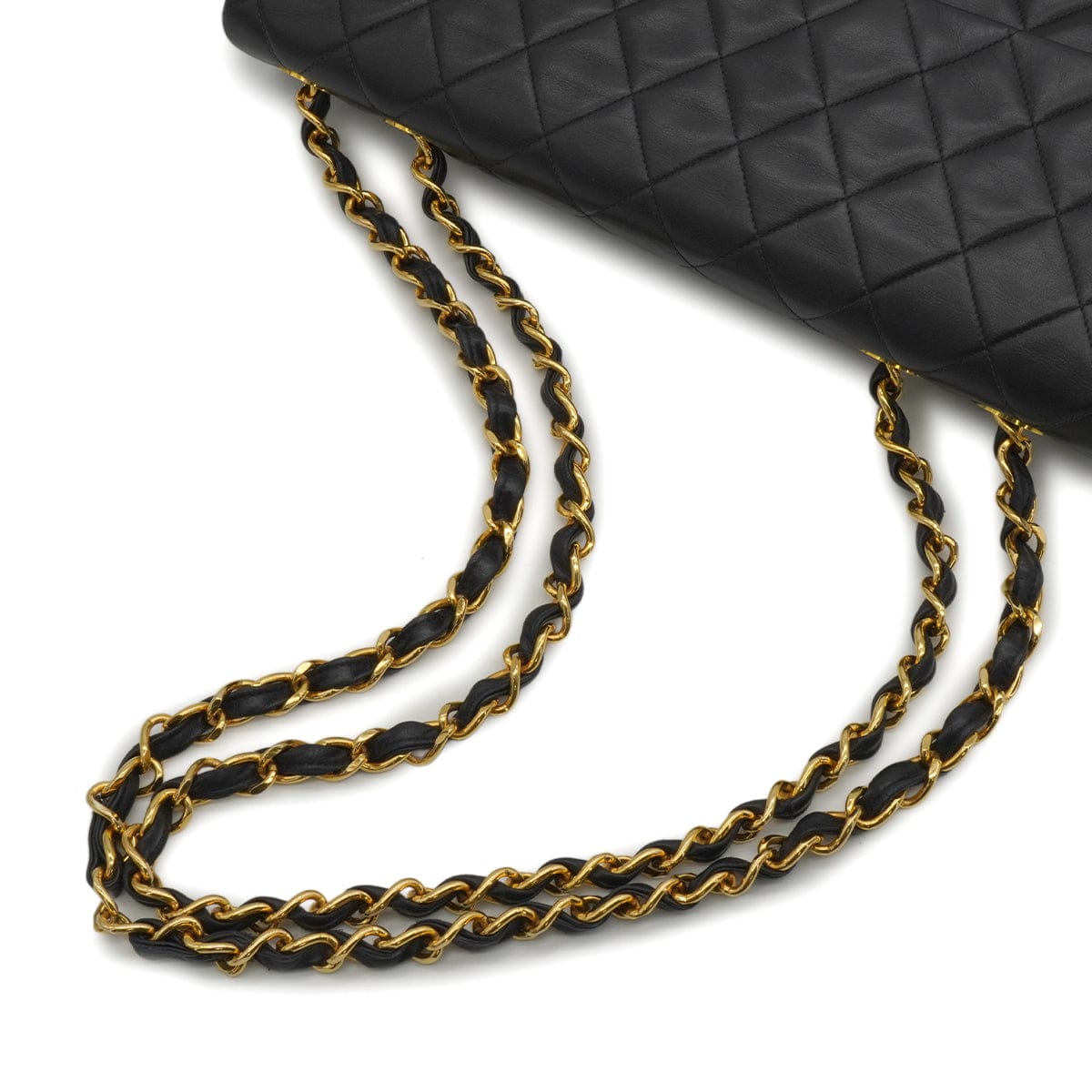 LUXURY PROMISE VINTAGE CHANEL MAXI MATELASSE 34 CHAIN SHOULDER BAG BLACK LAMB SKIN GOLD HARDWARE 90340140