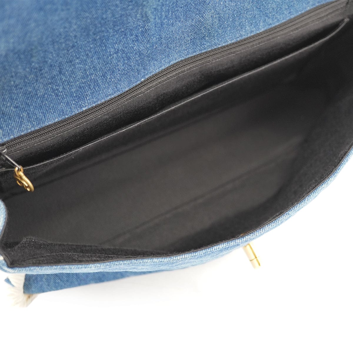 Luxury Promise VINTAGE CHANEL MAXI MATELASSE 34 CHAIN SHOULDER BAG BLUE DENIM GOLD HARDWARE 90335141