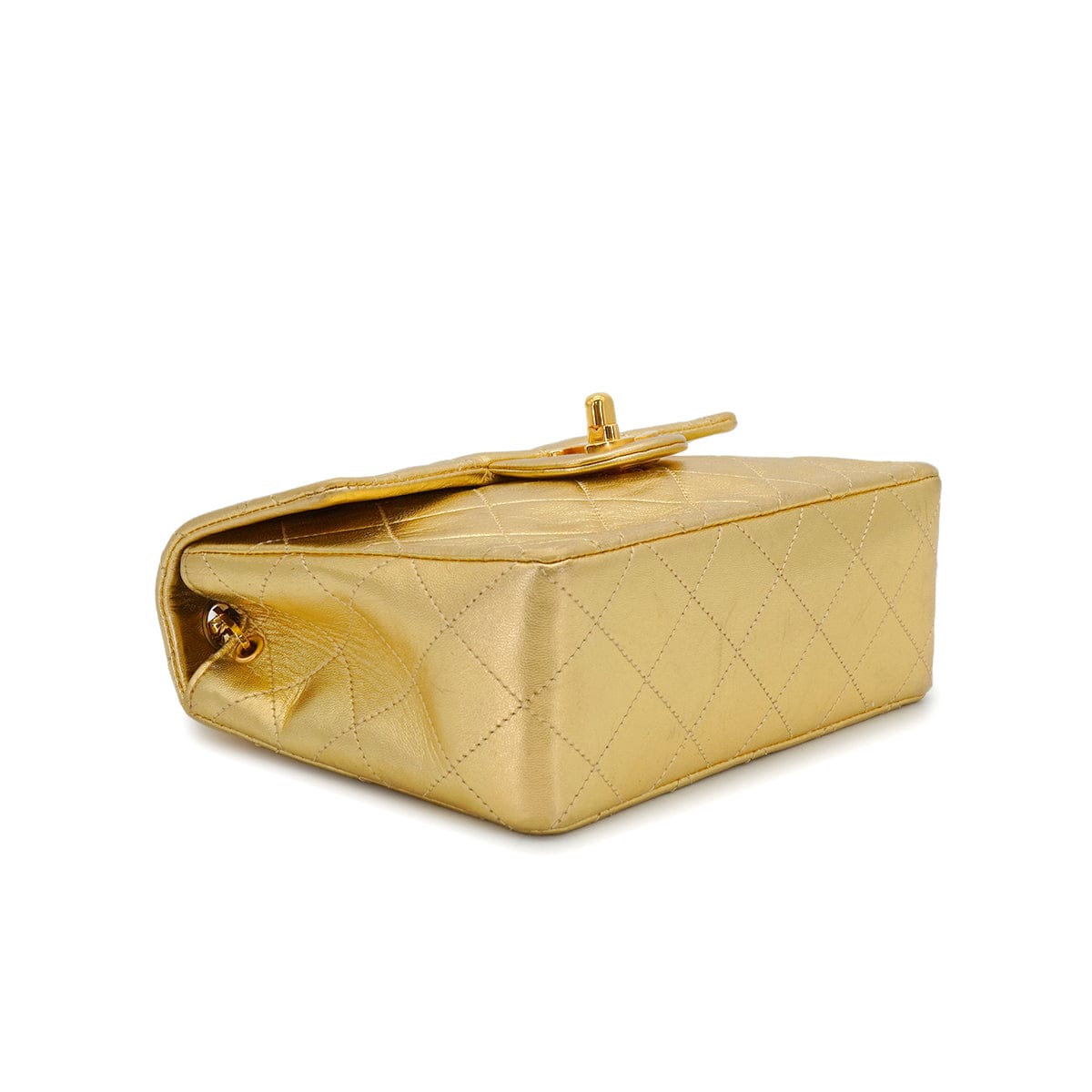 LUXURY PROMISE *VINTAGE CHANEL MINI SQUARE 17 BIJOU CHAIN SHOULDER BAG GOLD LAMB SKIN GOLD HARDWARE 90339657