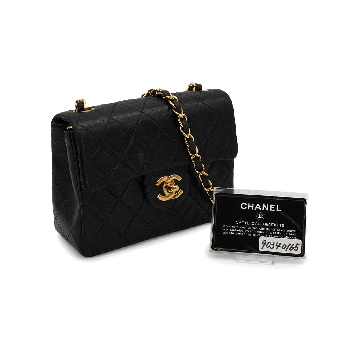 LUXURY PROMISE VINTAGE CHANEL MINI SQUARE 17 CHAIN SHOULDER BAG BLACK LAMB SKIN GOLD HARDWARE 90340165