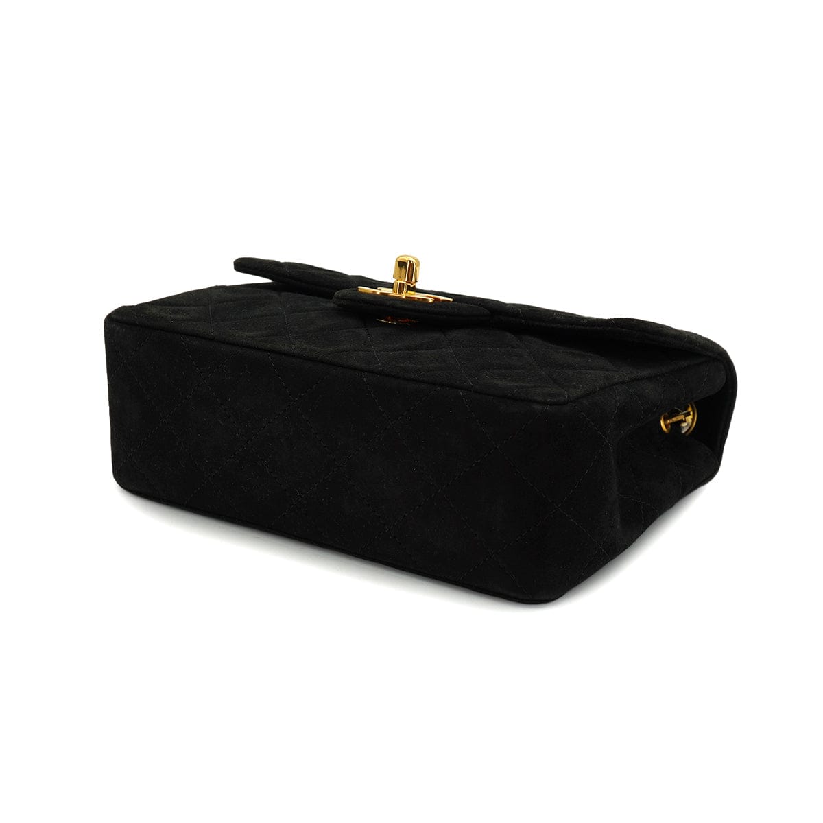 LUXURY PROMISE VINTAGE CHANEL MINI SQUARE 17 CHAIN SHOULDER BAG BLACK SUEDE GOLD HARDWARE 90326733