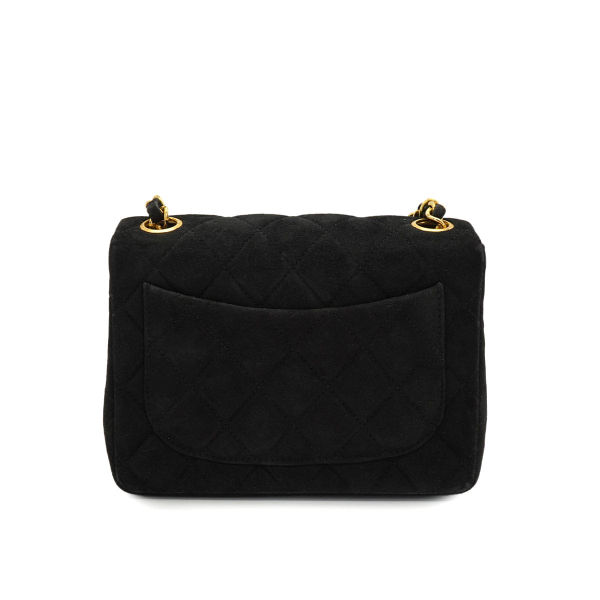 LUXURY PROMISE VINTAGE CHANEL MINI SQUARE 17 CHAIN SHOULDER BAG BLACK SUEDE GOLD HARDWARE 90326733