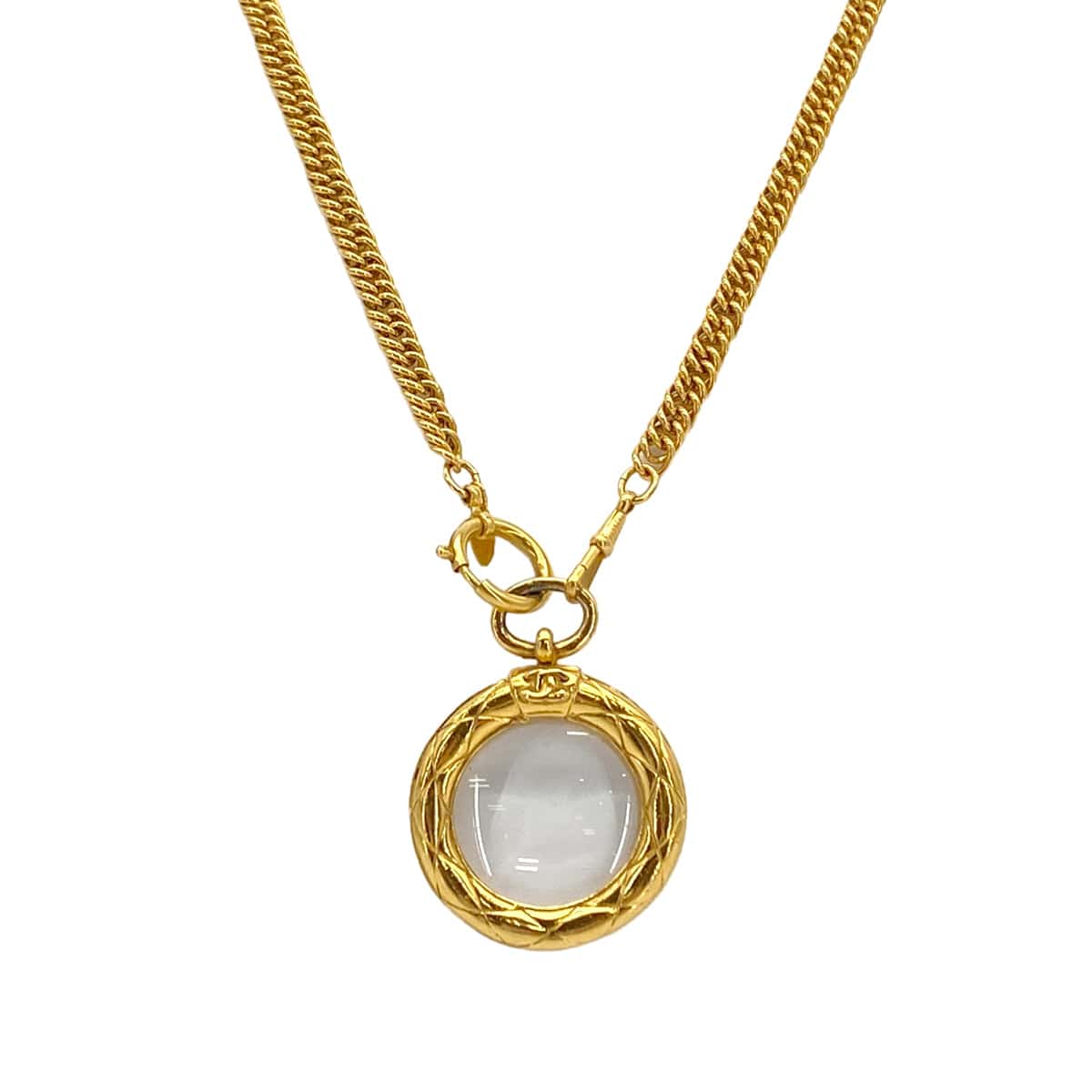 LUXURY PROMISE VINTAGE CHANEL NECKLACE LOUPE COCOMARK MATELASSE GOLD ACCESSORY 90326651