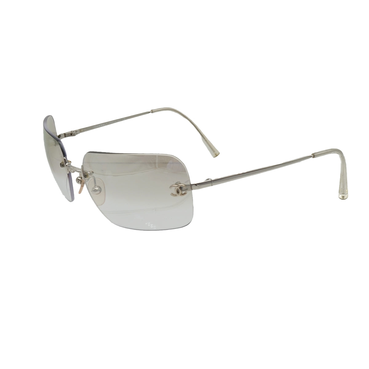 Luxury Promise VINTAGE CHANEL RIMLESS SUNGLASSES COCOMARK CLEAR SILVER EYEWEAR 90340173
