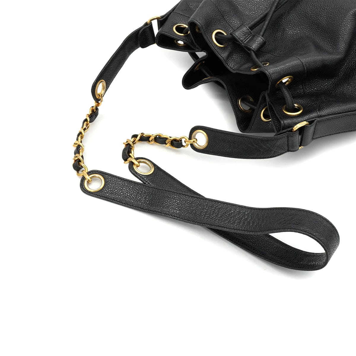 LUXURY PROMISE VINTAGE CHANEL TRIPLE COCO DRAWSTRING CHAIN SHOULDER BAG BLACK CAVIAR SKIN GOLD HARDWARE 90339658
