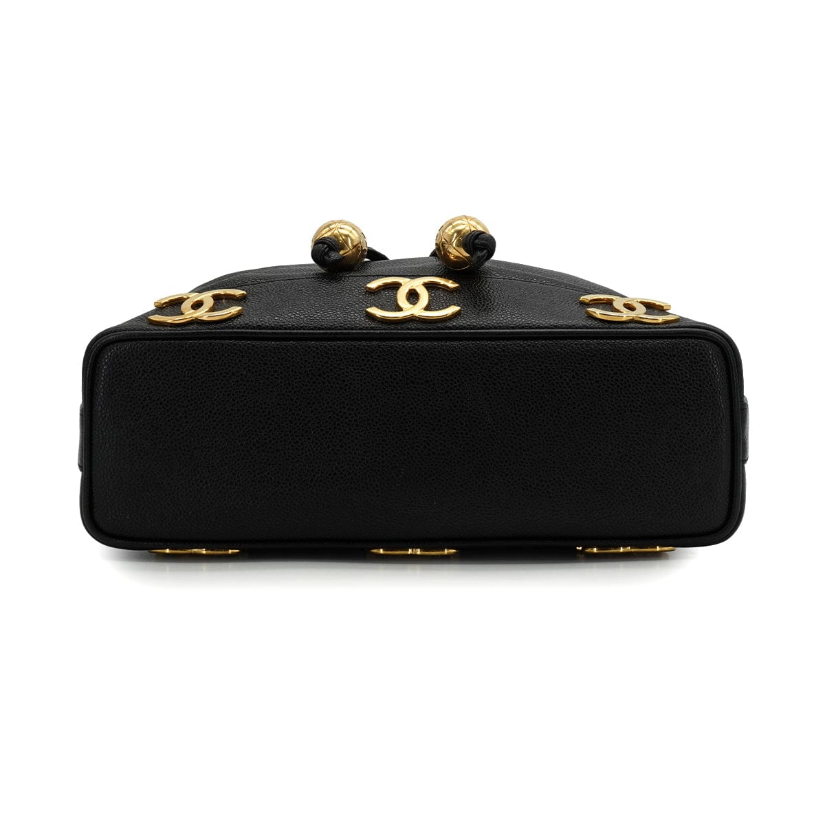 LUXURY PROMISE VINTAGE CHANEL TRIPLE COCO DRAWSTRING CHAIN SHOULDER BAG BLACK CAVIAR SKIN GOLD HARDWARE 90339658