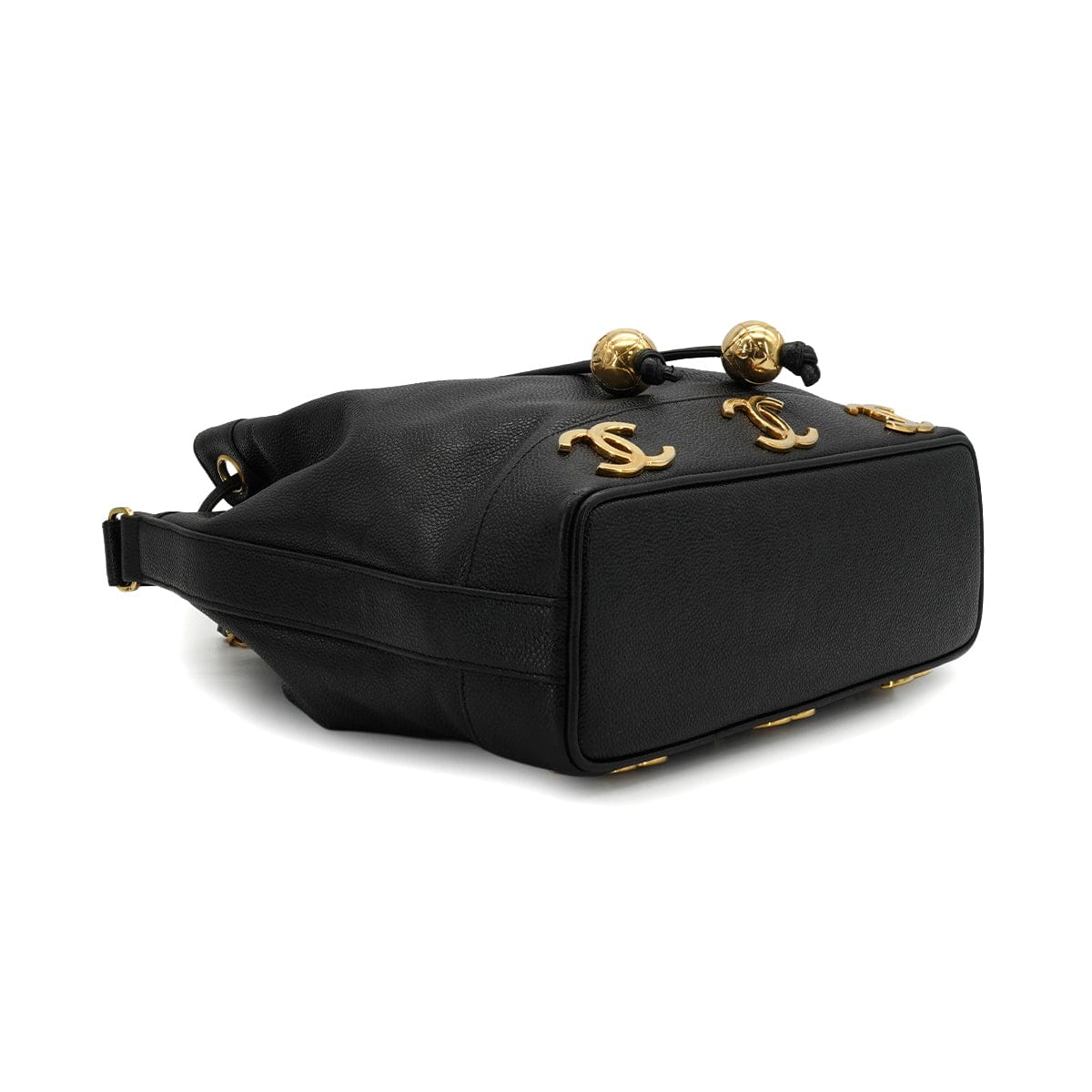 LUXURY PROMISE VINTAGE CHANEL TRIPLE COCO DRAWSTRING CHAIN SHOULDER BAG BLACK CAVIAR SKIN GOLD HARDWARE 90339658
