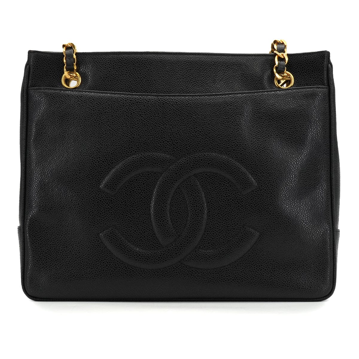 LUXURY PROMISE VINTAGE CHANEL TURN LOCK CHAIN TOTE BAG BLACK CAVIAR SKIN GOLD HARDWARE 90340135